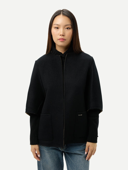 Veste Poncho en cachemire à poches plaquées