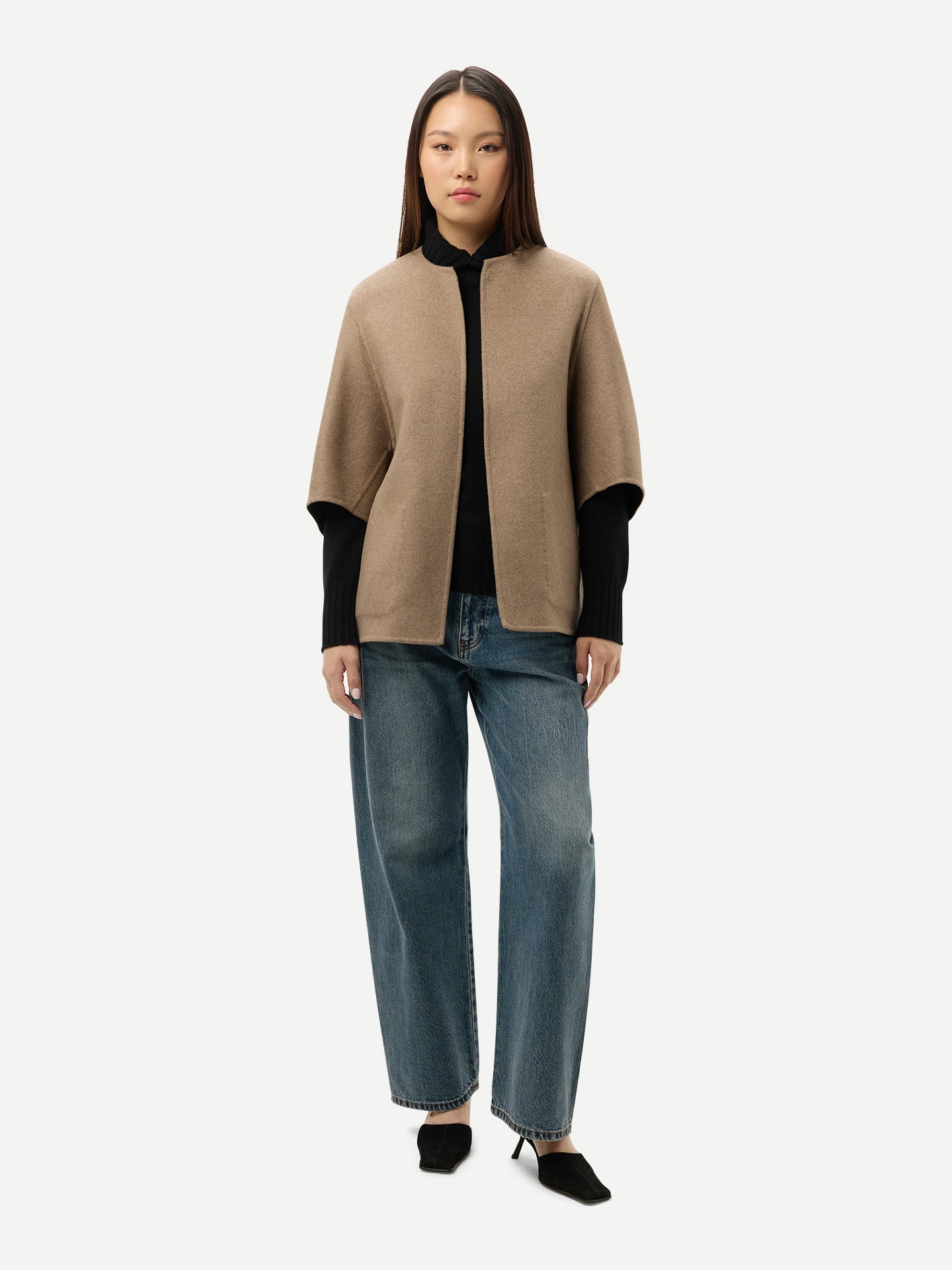 Veste Poncho en cachemire à poches plaquées