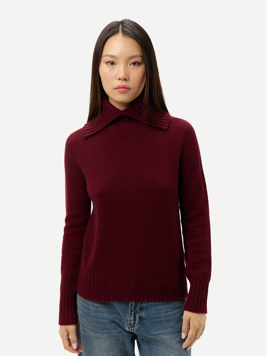 Pull Cachemire Col Roulé Replié Femme couleur rouge | GOBI Cashmere