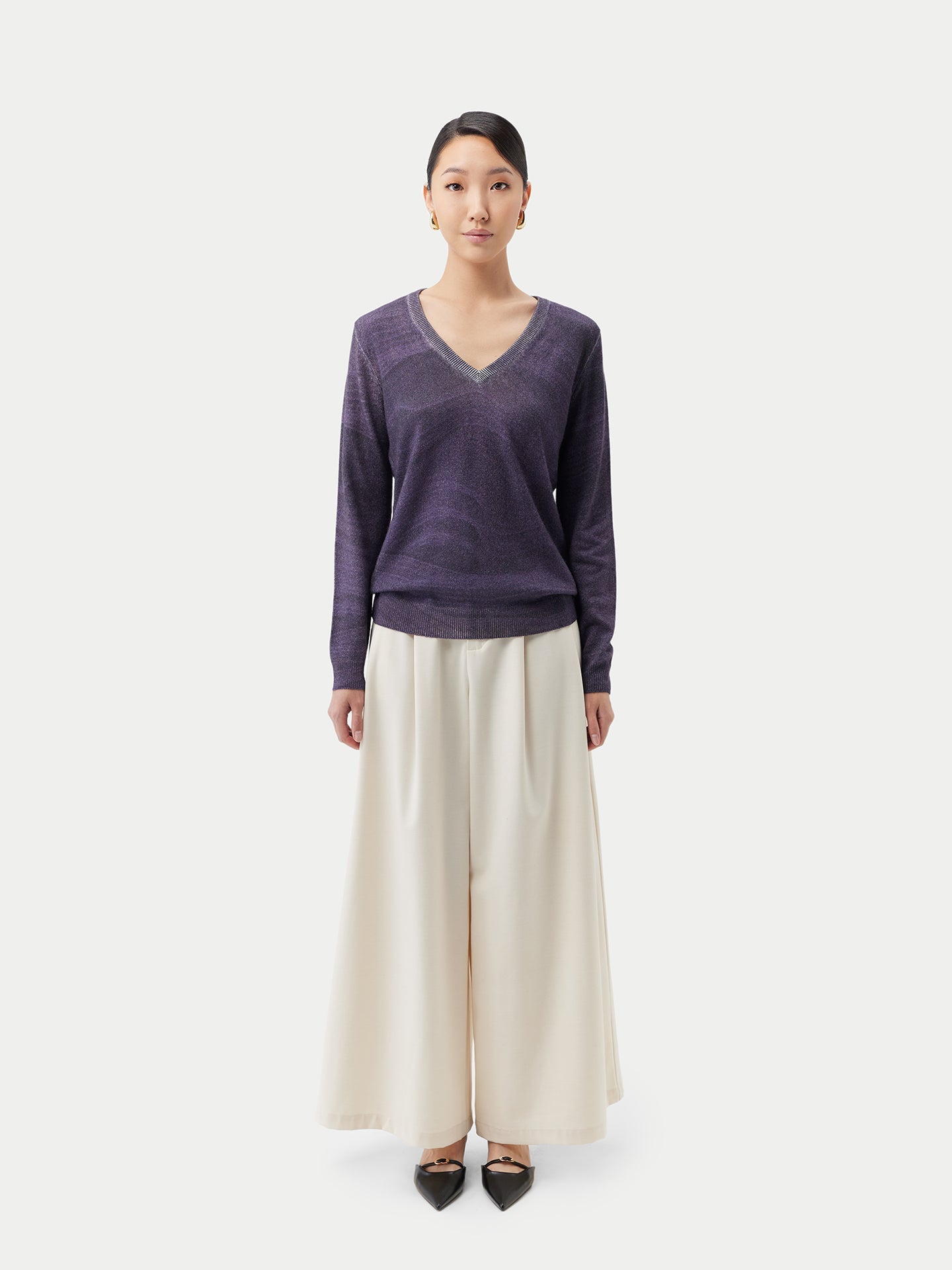 Pull imprimé V en cachemire Blanc - Gobi Cashmere
