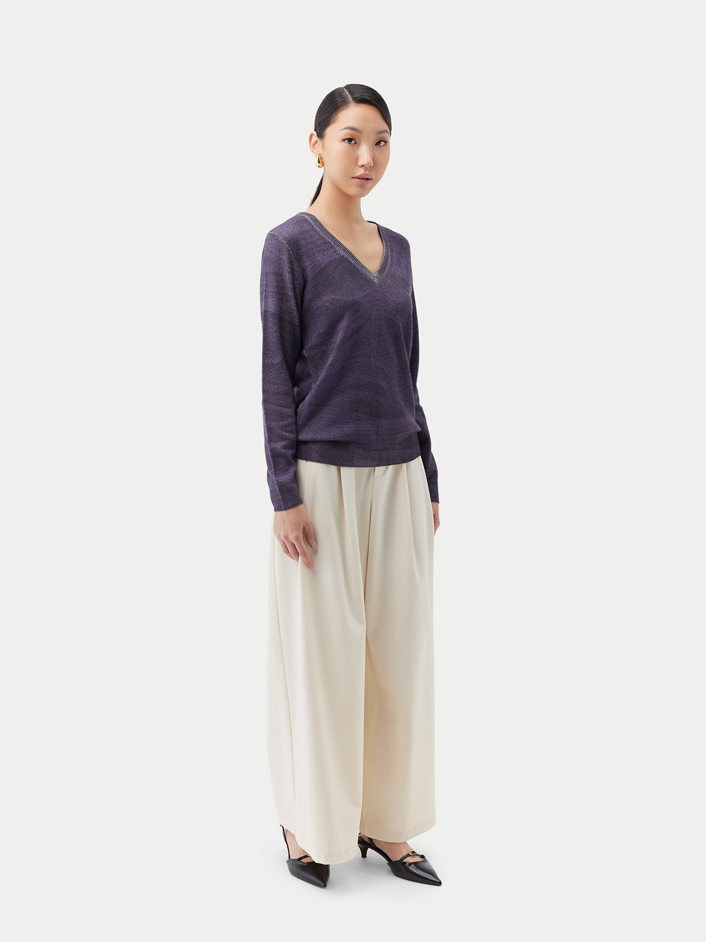 Pull imprimé V en cachemire Blanc - Gobi Cashmere