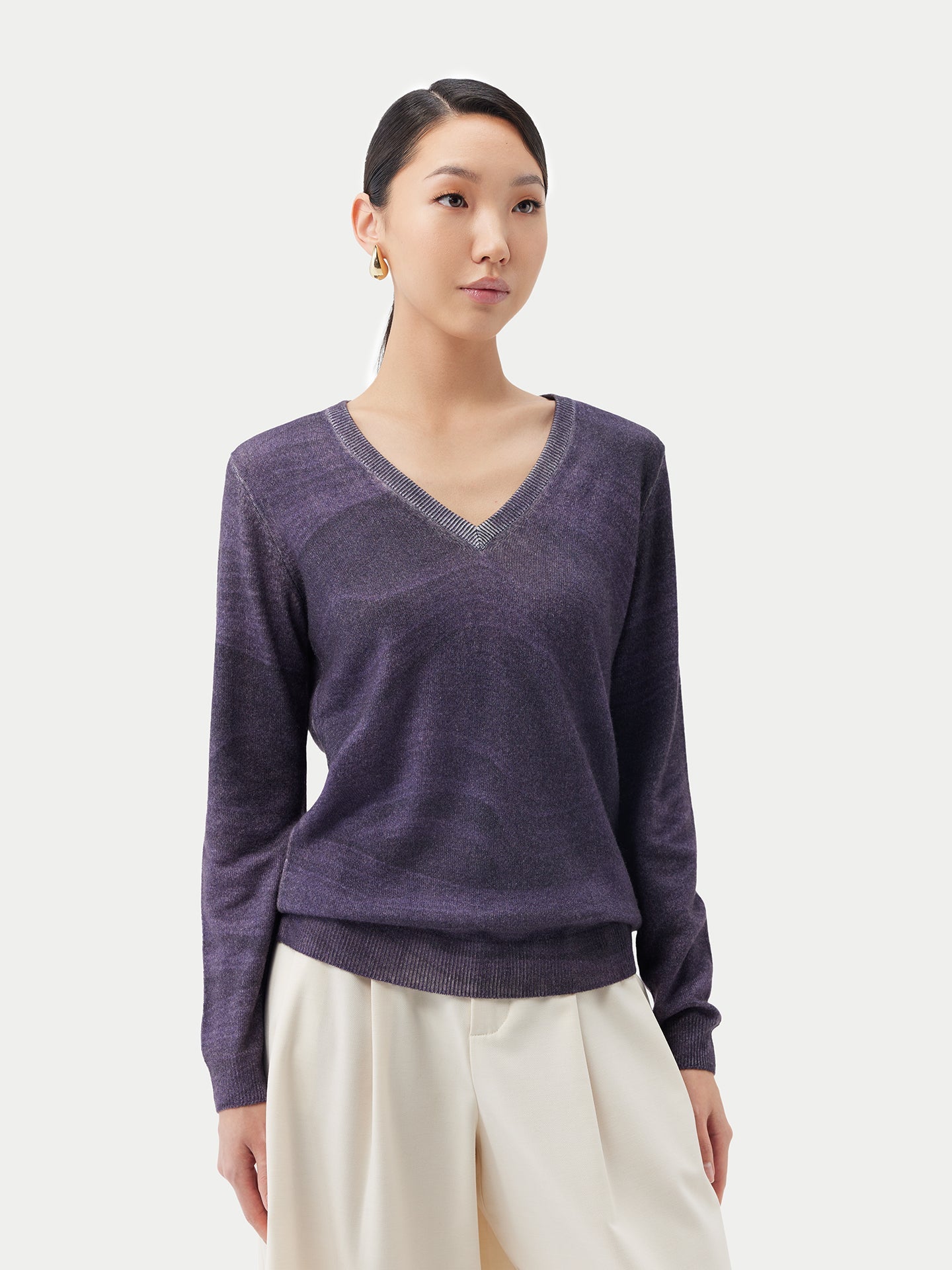 Pull imprimé V en cachemire Blanc - Gobi Cashmere