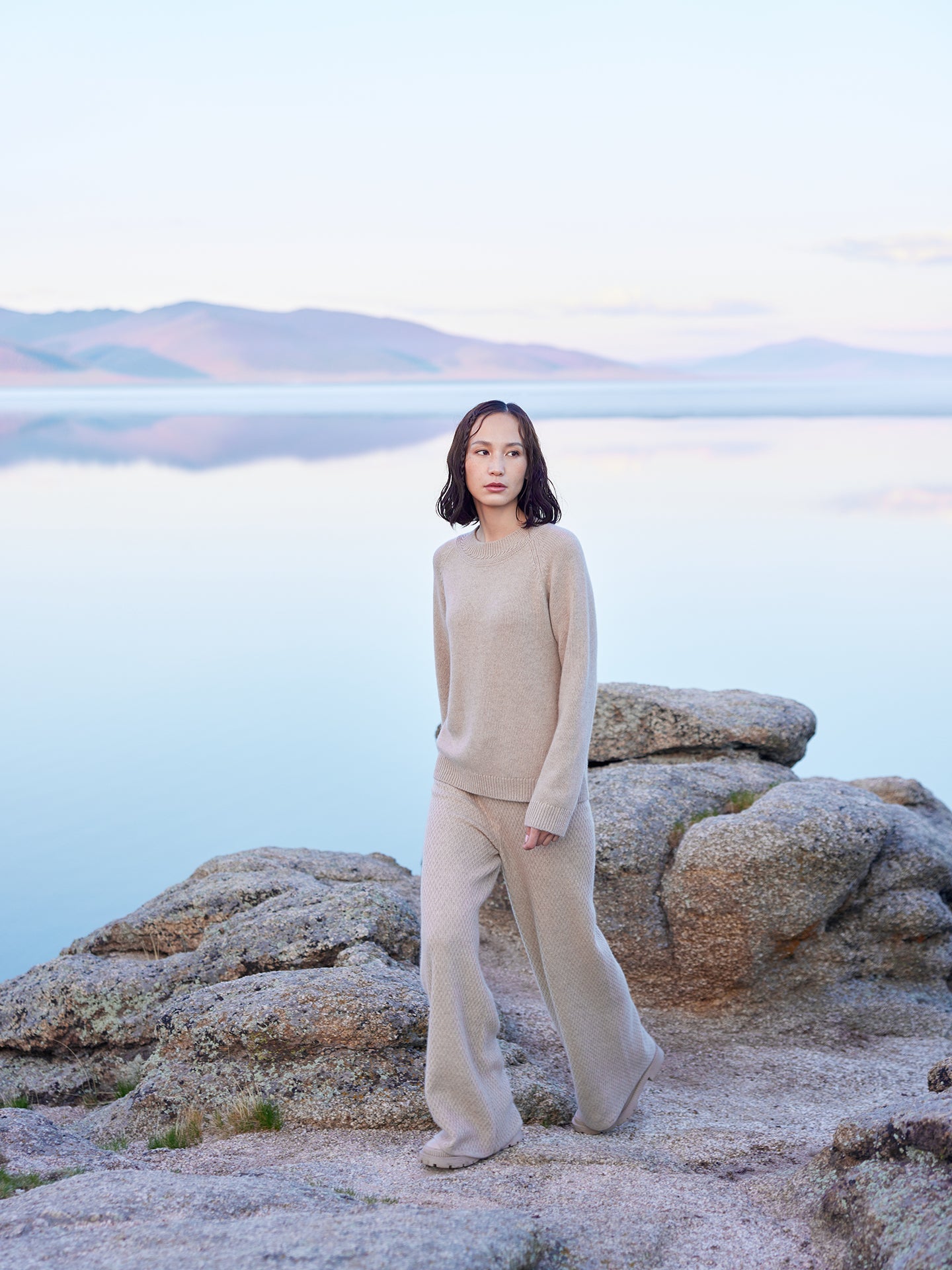 Pantalon en cachemire coupe classique Taupe - Gobi Cashmere