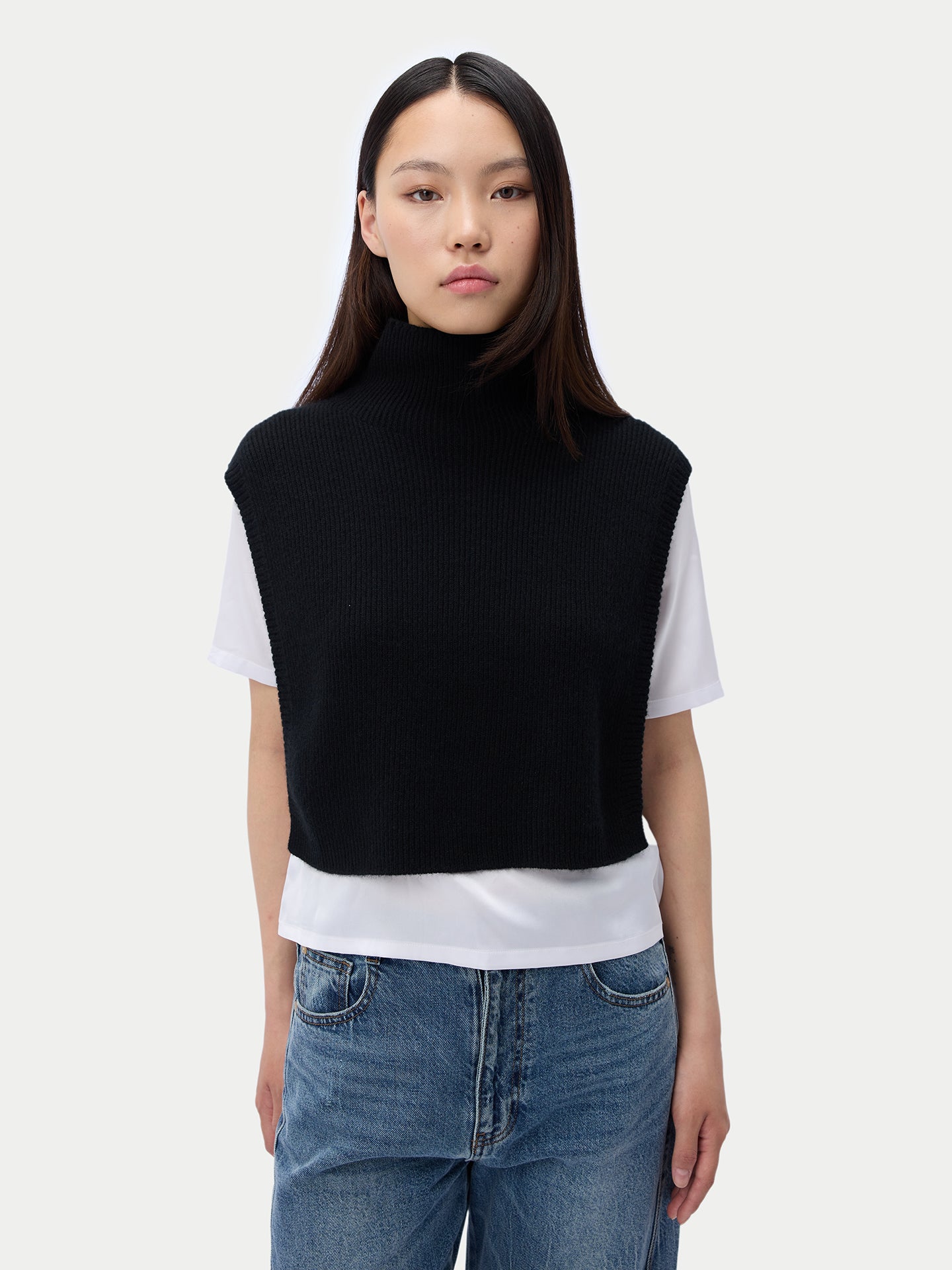 Écharpe col roulé en cachemire unisexe couleur noir | GOBI Cashmere