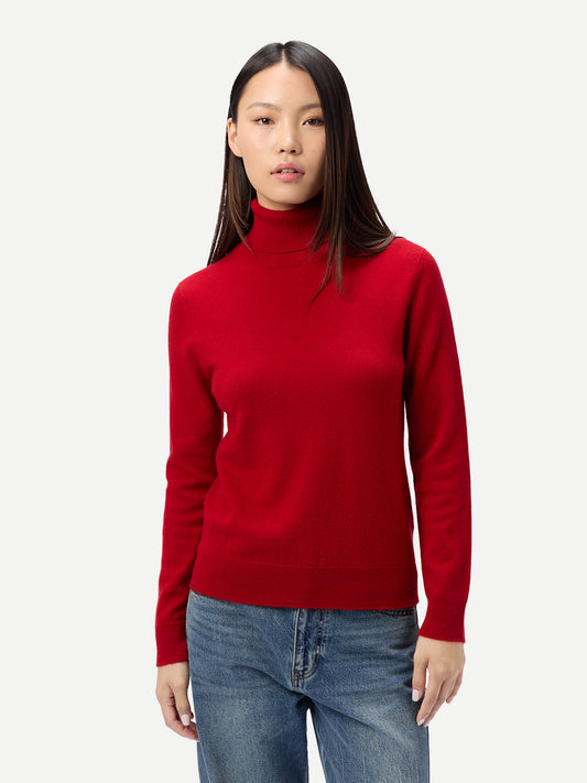 Pull femme en cachemire Timeless col roulé couleur rouge | GOBI Cashmere
