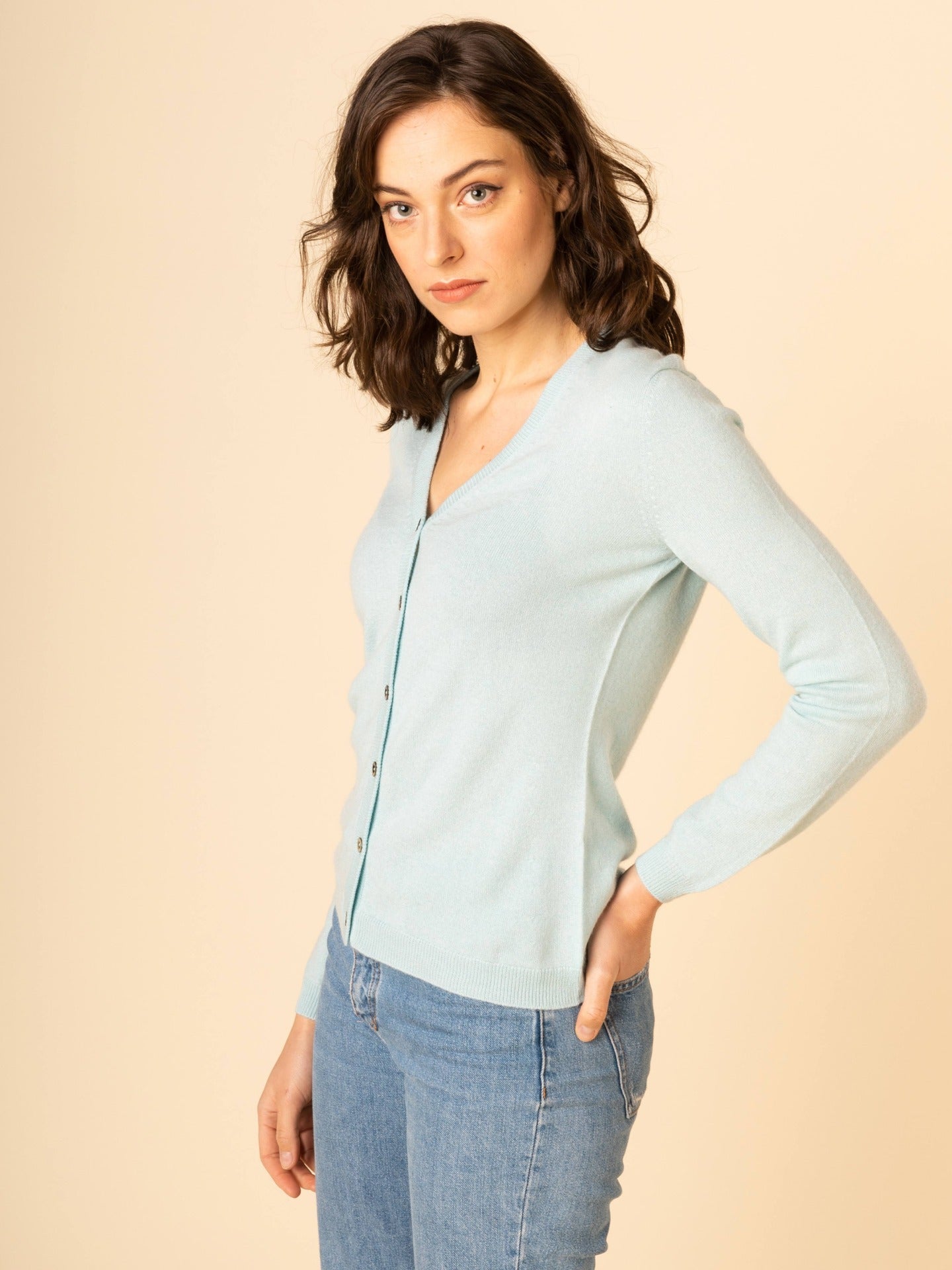 Cardigan col en V en Cachemire pour femmes Marin - Gobi Cashmere