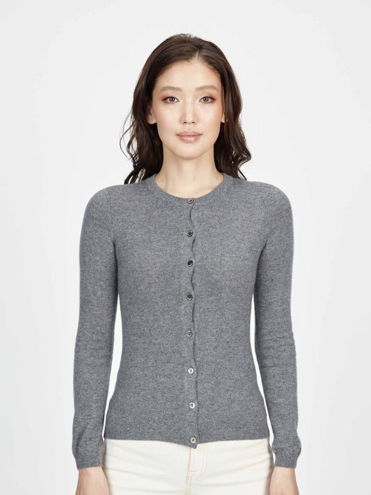 Cardigan col rond en cachemire pour femme ,couleur Gris - Gobi Cashmere