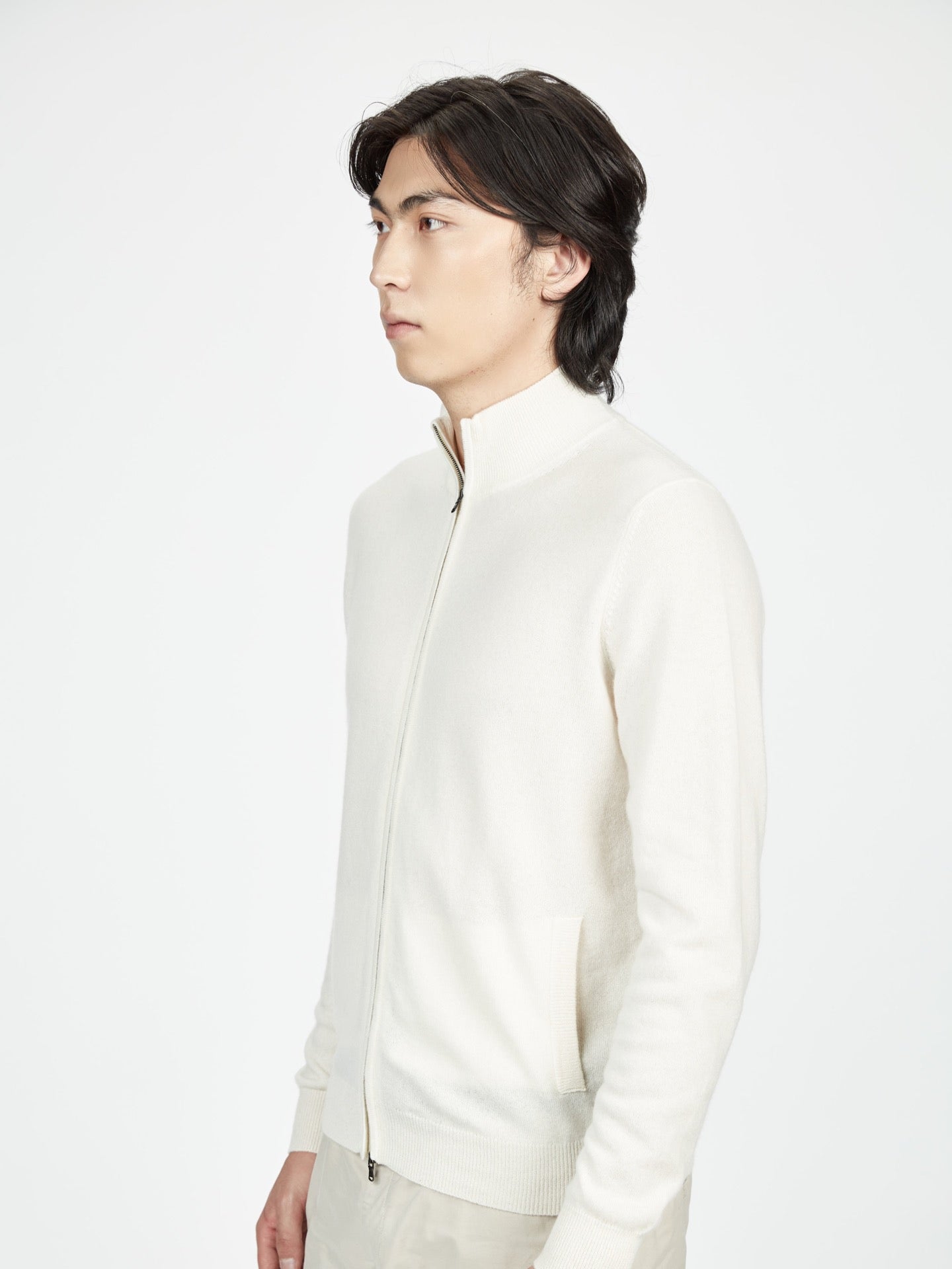 Cardigan á col montant en cachemire pour homme , couleur Blanc - Gobi Cashmere