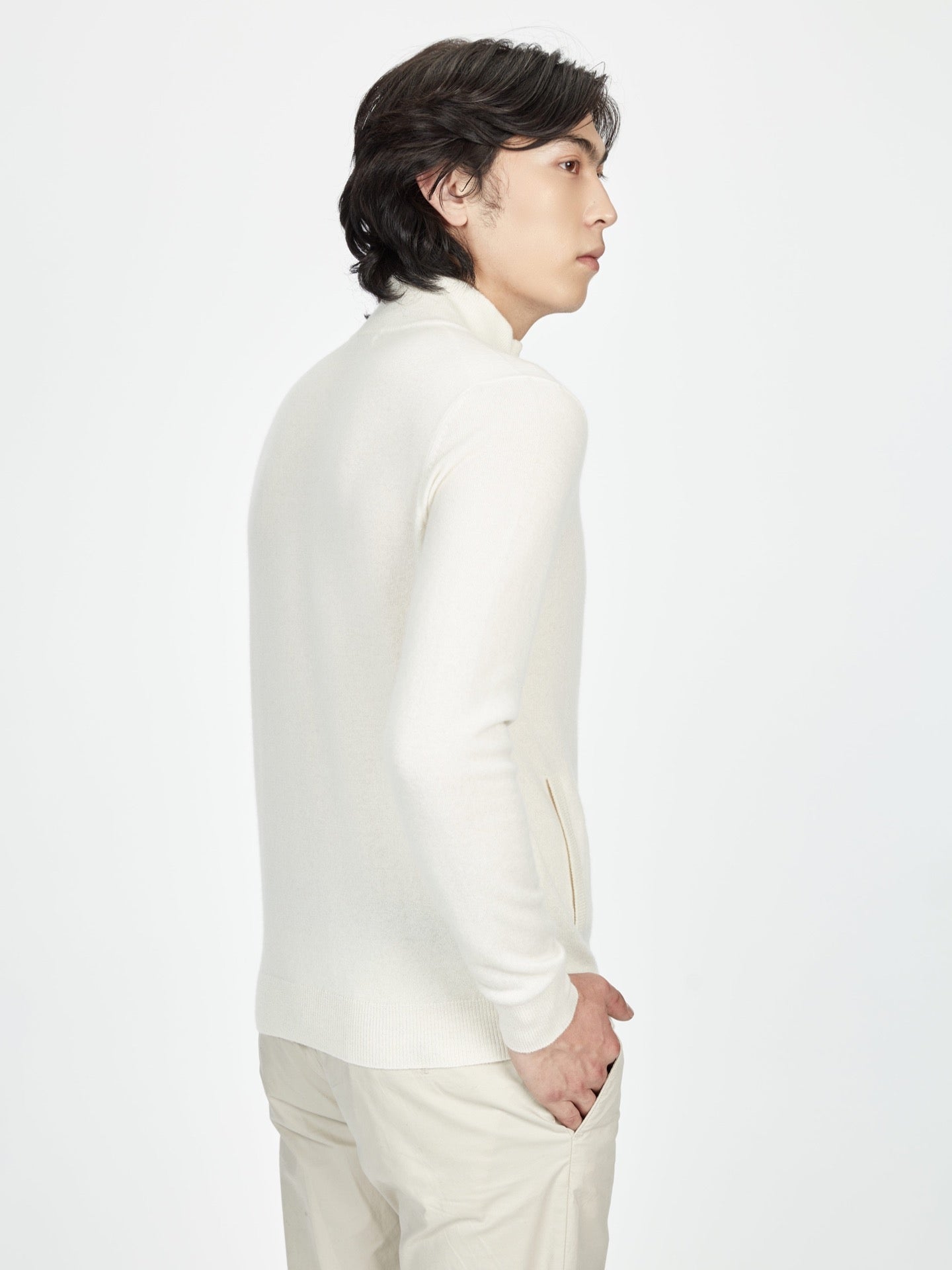 Cardigan á col montant en cachemire pour homme , couleur Blanc - Gobi Cashmere