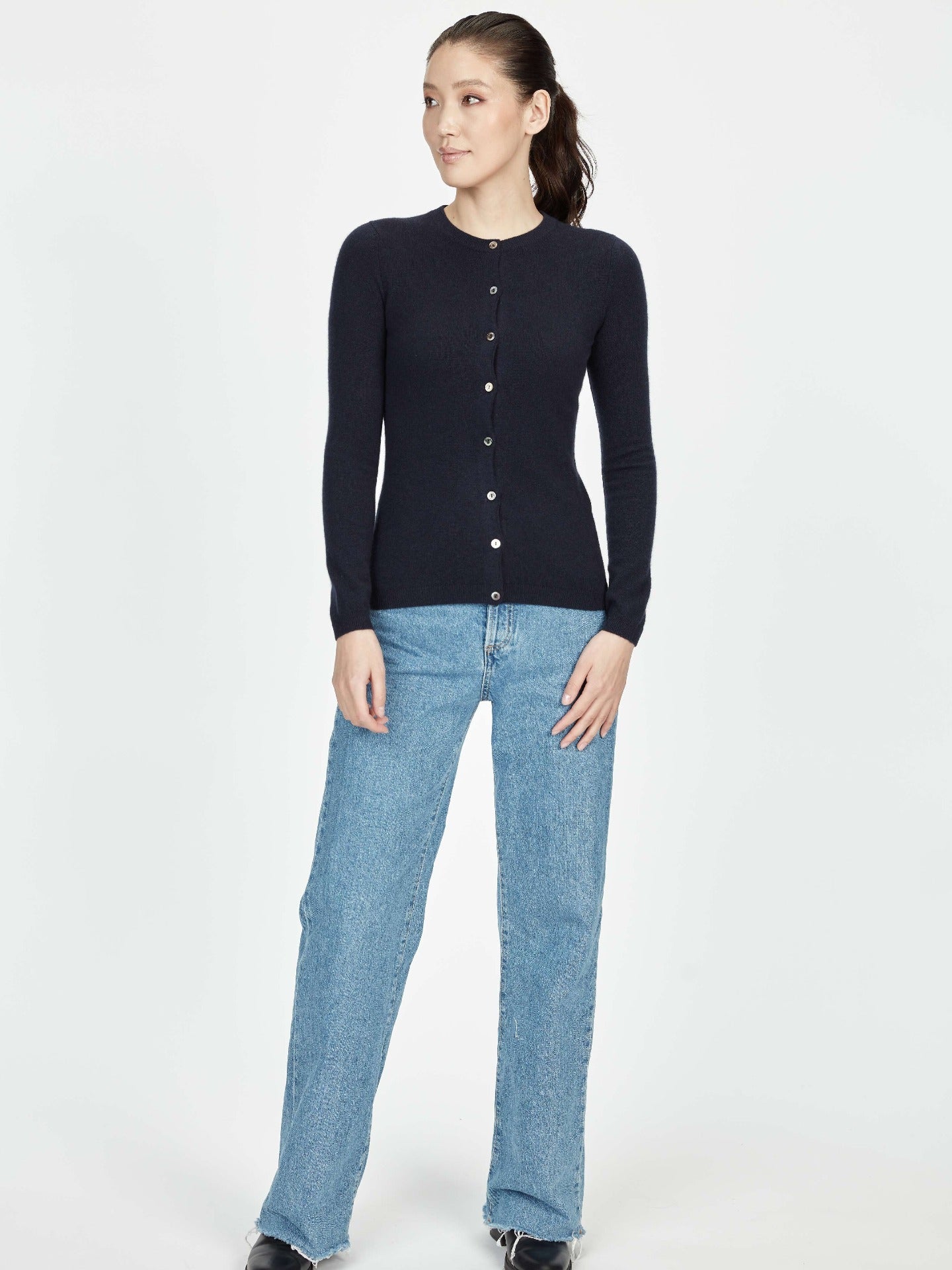 Cardigan col rond en cachemire pour femme , couleur Marin - GOBI Cashmere