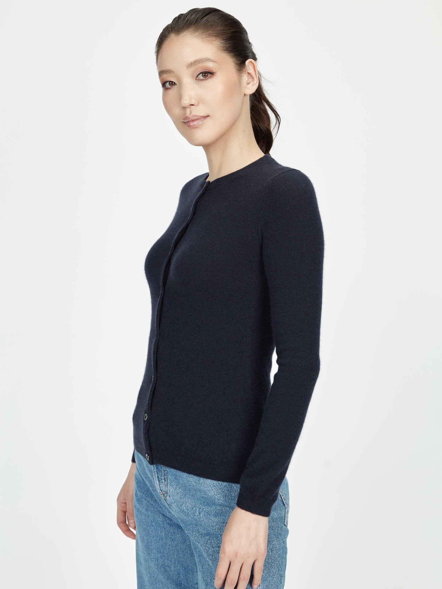 Cardigan col rond en cachemire pour femme , couleur Marin - GOBI Cashmere