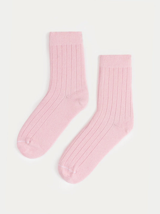 Chaussettes en tricot côtelé Unisexe Rose - Gobi Cashmere