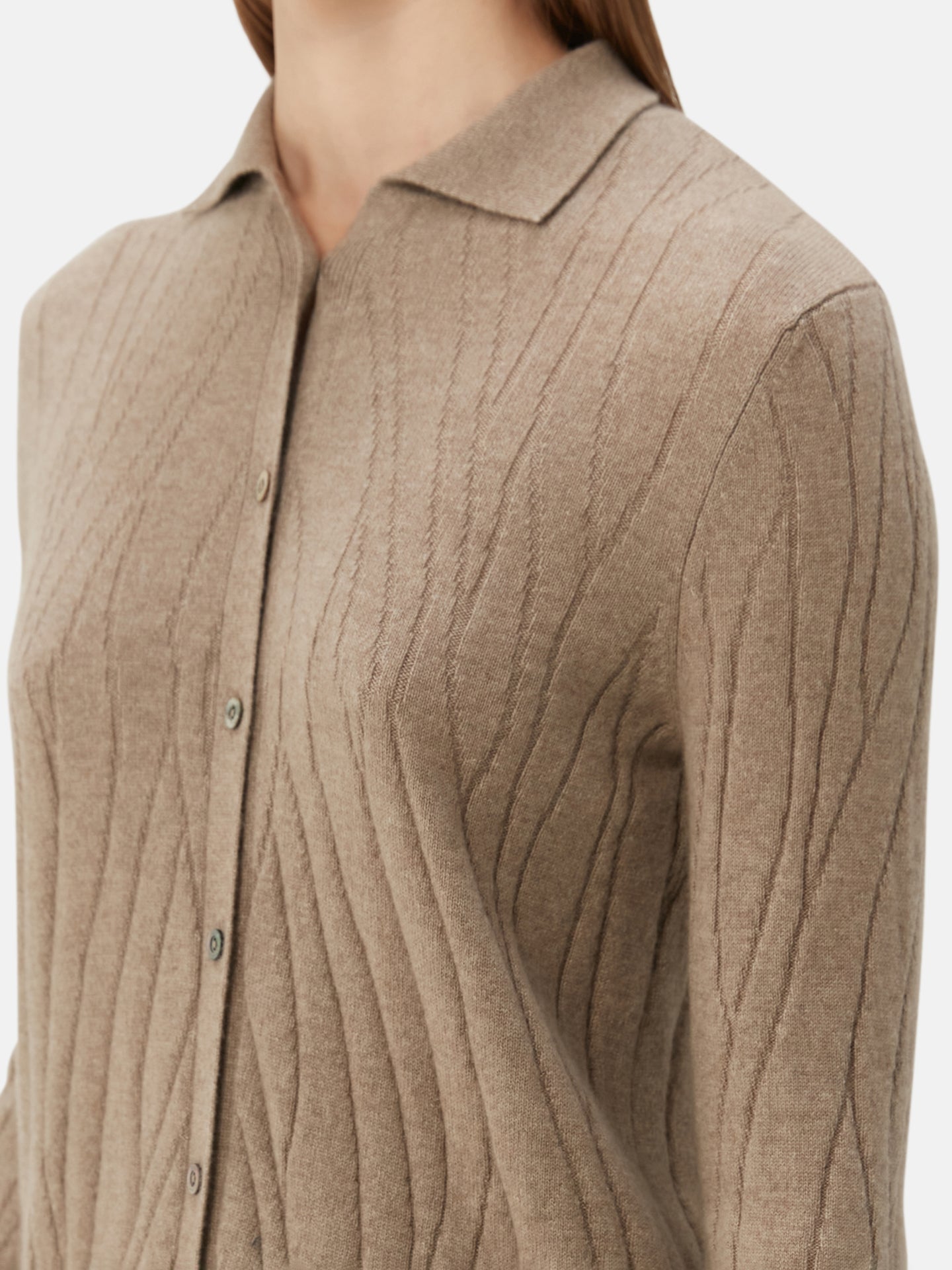 Cardigan en cachemire à encolure polo Taupe | GOBI Cashmere
