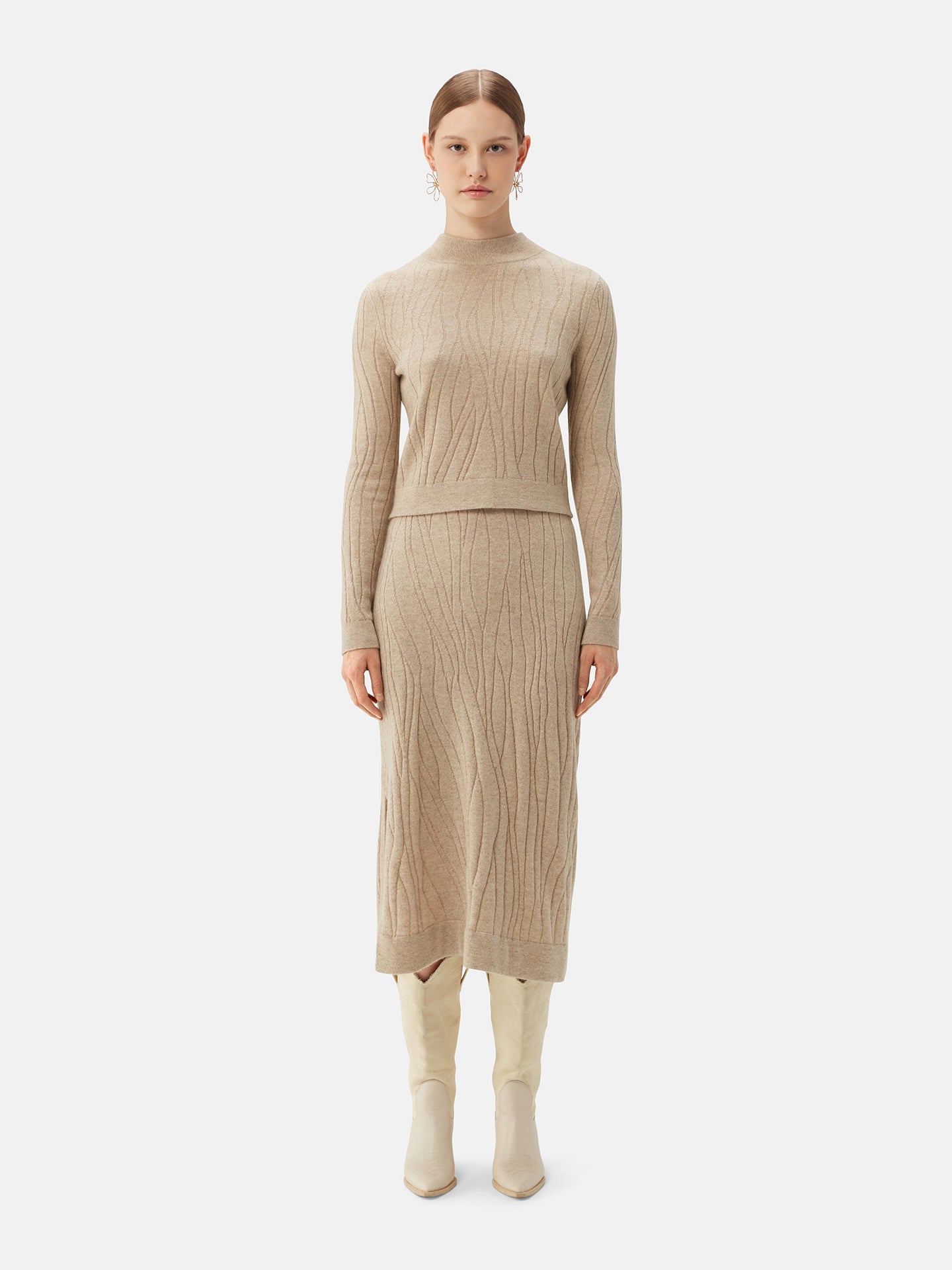 Pull en cachemire à encolure courte et haute Taupe| GOBI Cashmere 