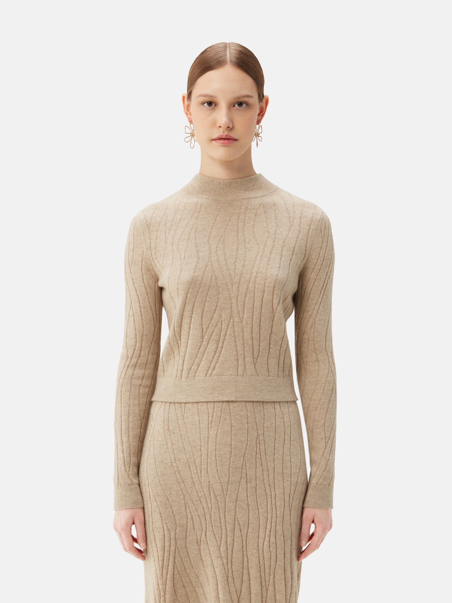 Pull en cachemire à encolure courte et haute Taupe| GOBI Cashmere 