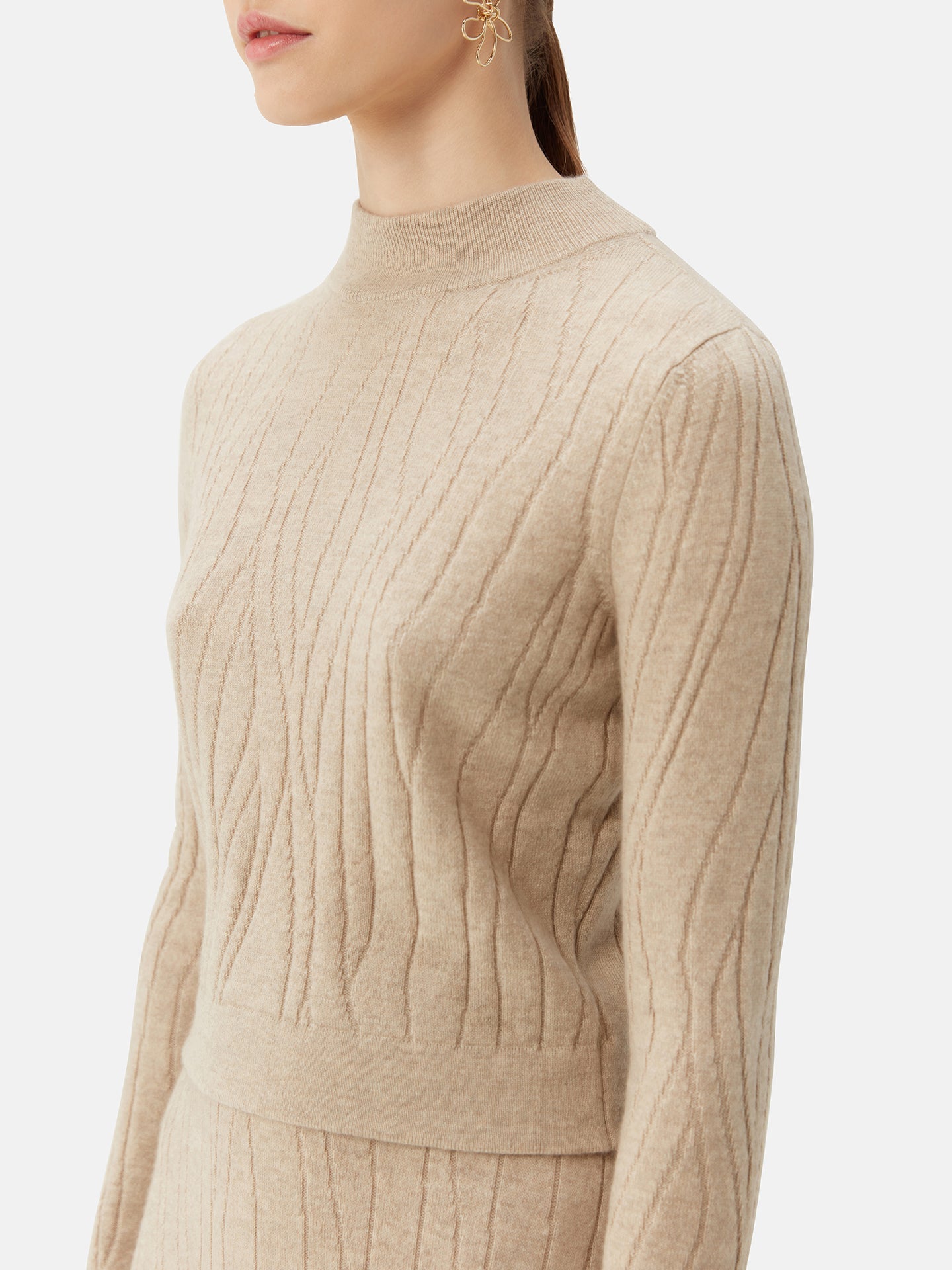 Pull en cachemire à encolure courte et haute Taupe| GOBI Cashmere 