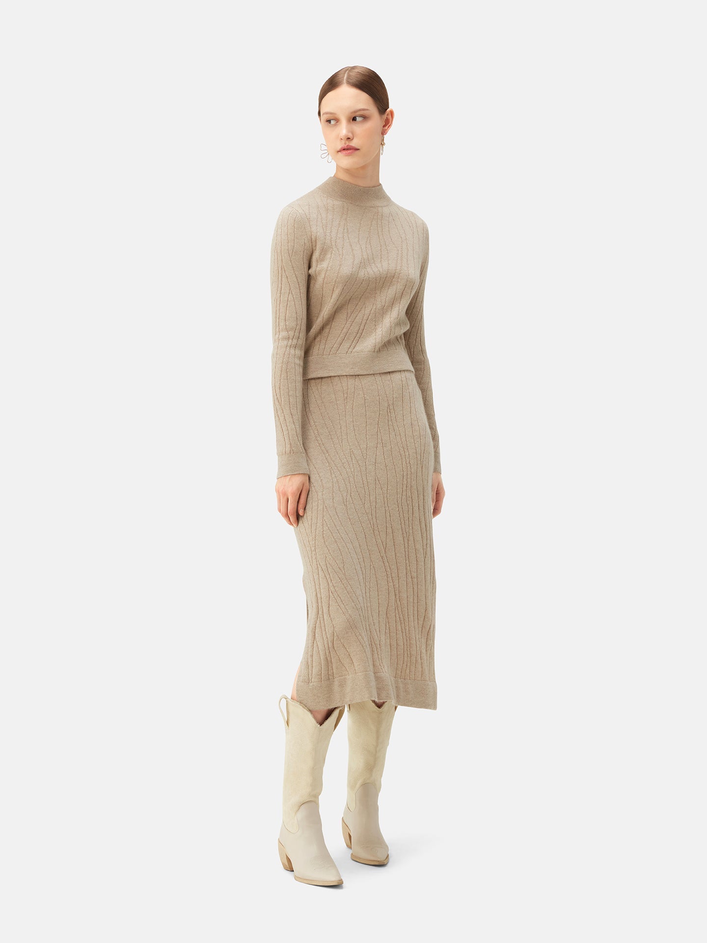 Pull en cachemire à encolure courte et haute Taupe| GOBI Cashmere 
