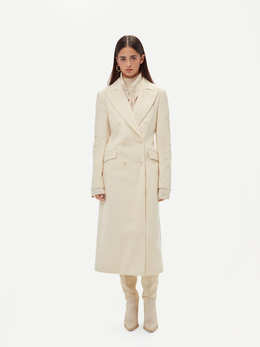 Manteau long à revers en cachemire pour femme Blanc - Gobi Cashmere 