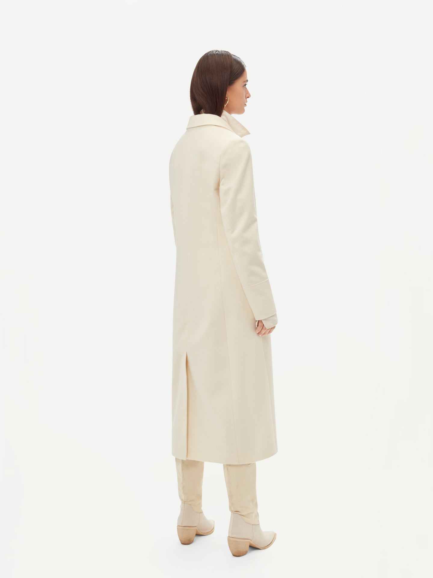 Manteau long à revers en cachemire pour femme Blanc - Gobi Cashmere 