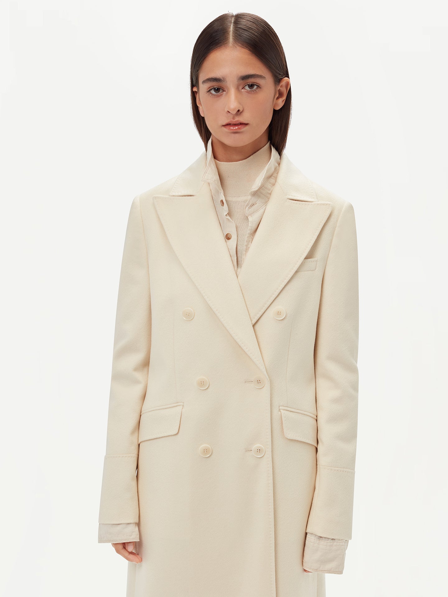 Manteau long à revers en cachemire pour femme Blanc - Gobi Cashmere 