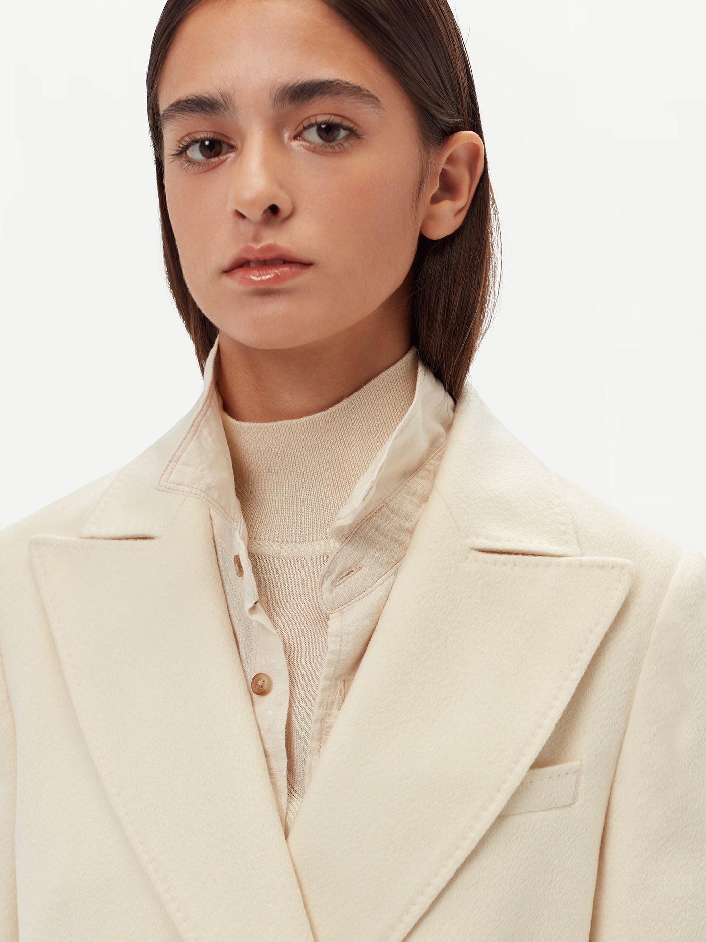 Manteau long à revers en cachemire pour femme Blanc - Gobi Cashmere 