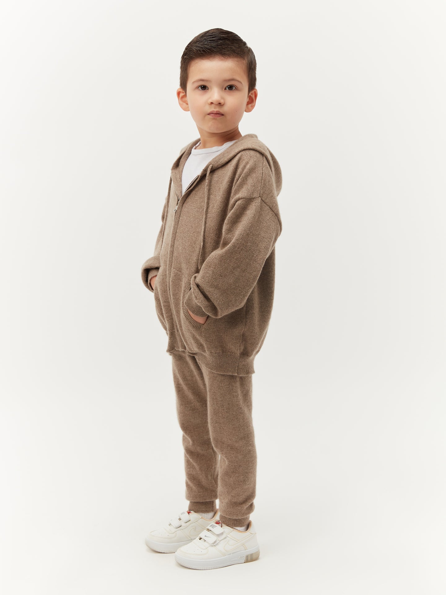 Cardigan zippé à capuche en cachemire Taupe - Gobi Cashmere