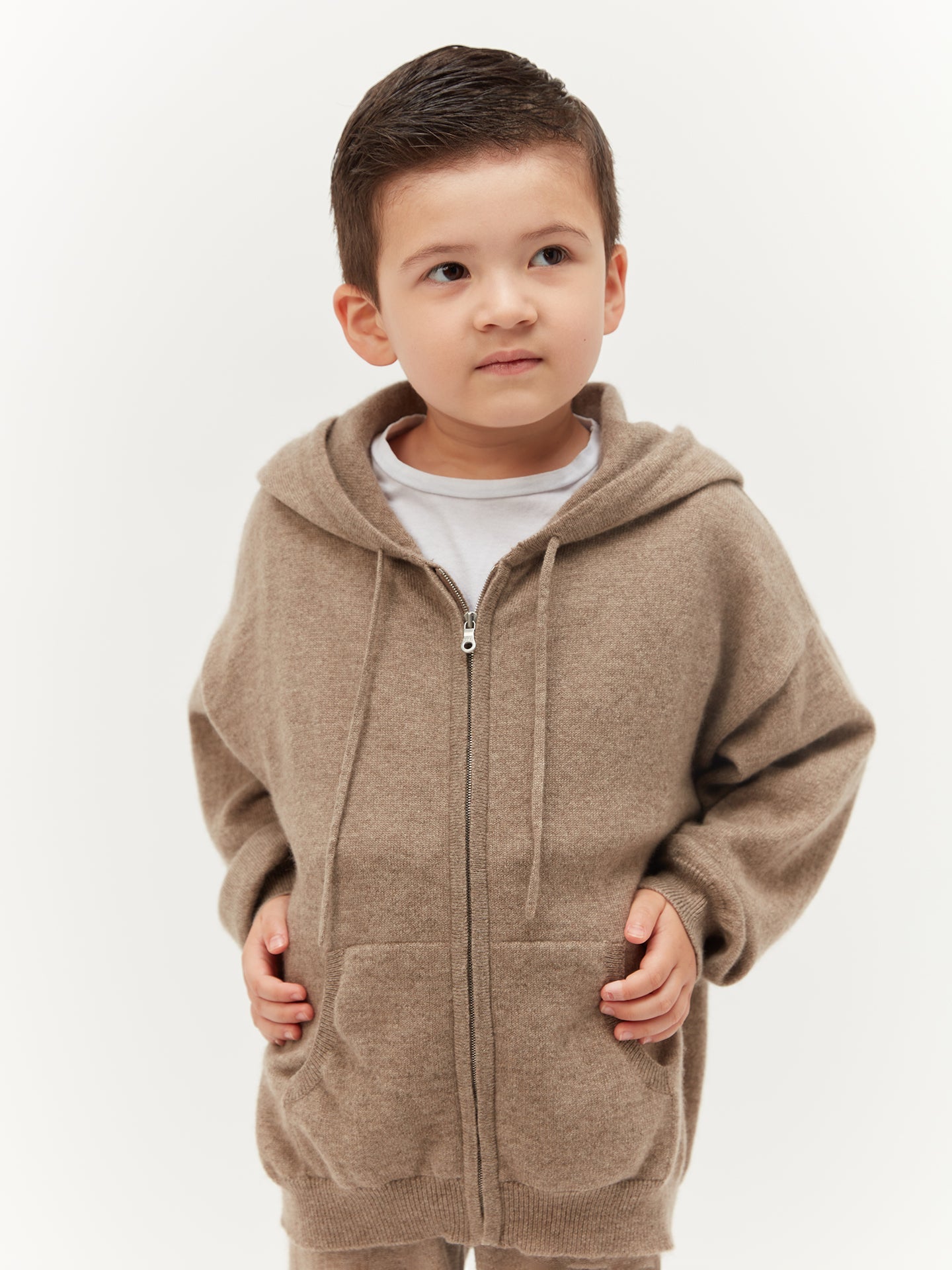 Cardigan zippé à capuche en cachemire Taupe - Gobi Cashmere