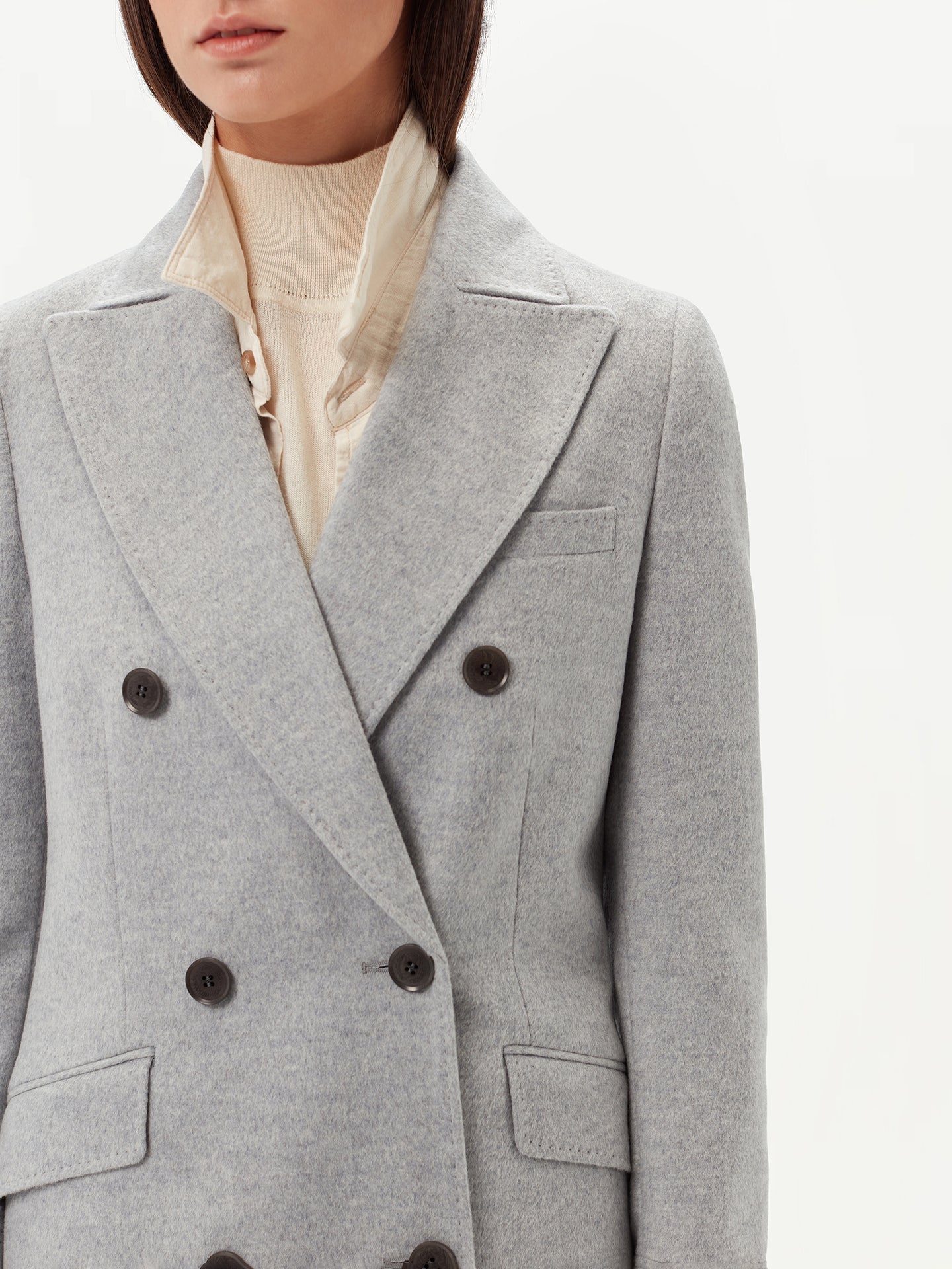 Manteau long à revers en cachemire pour femme Gris - Gobi Cashmere 
