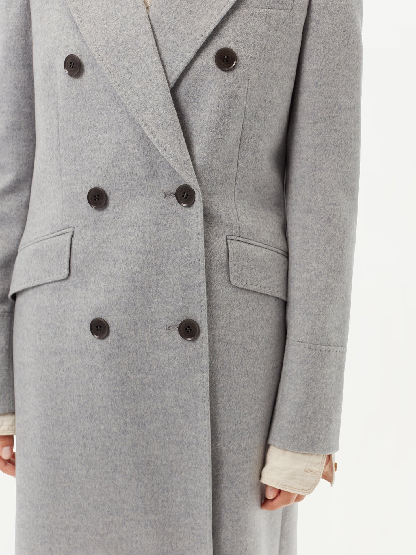 Manteau long à revers en cachemire pour femme Gris - Gobi Cashmere 