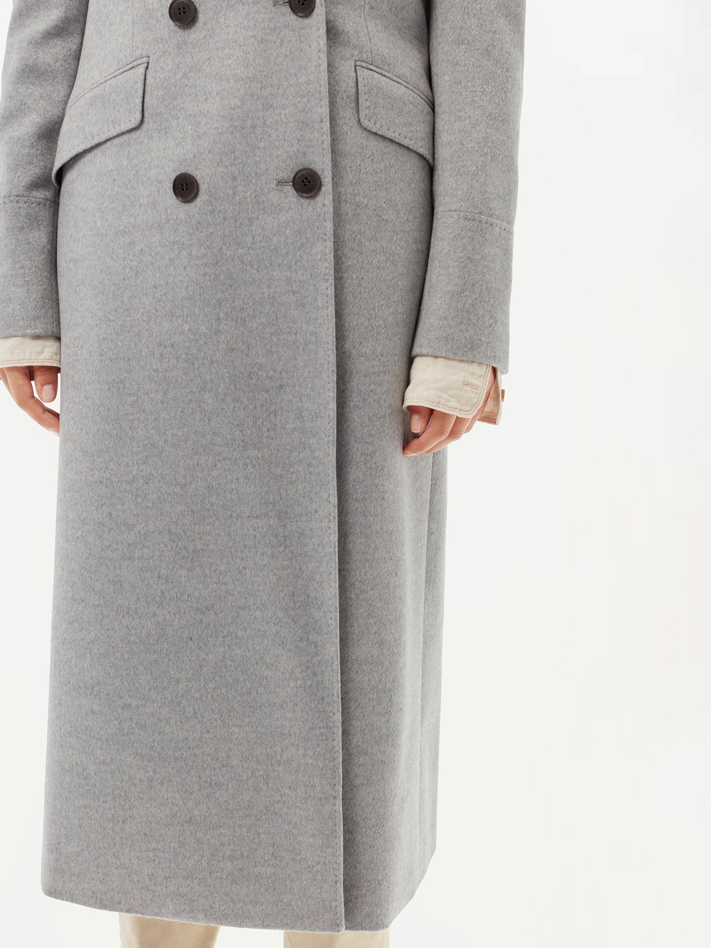 Manteau long à revers en cachemire pour femme Gris - Gobi Cashmere 