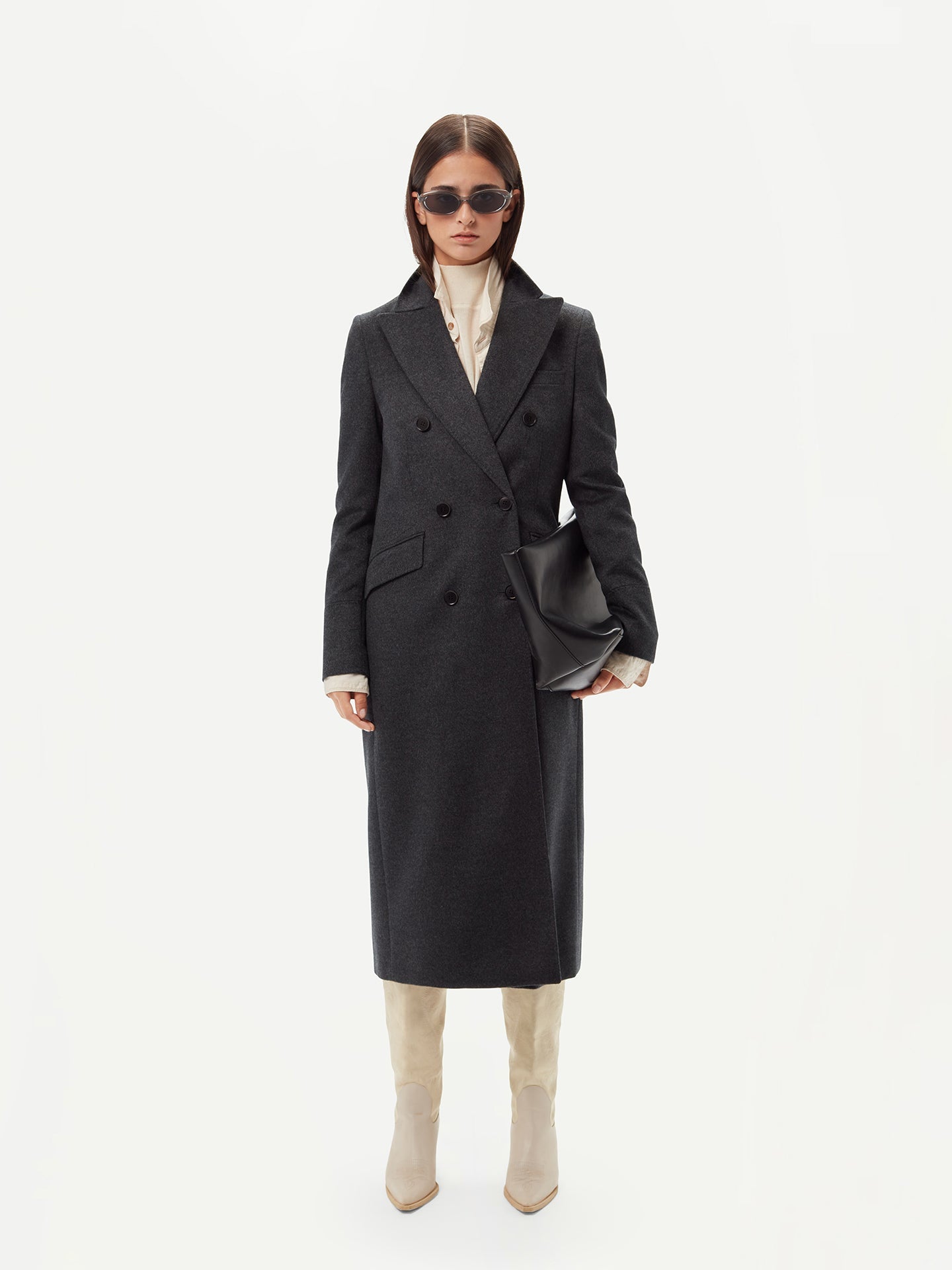 Women's Cashmere Peak Lapel Long Coat Charcoal - Gobi Cashmere 