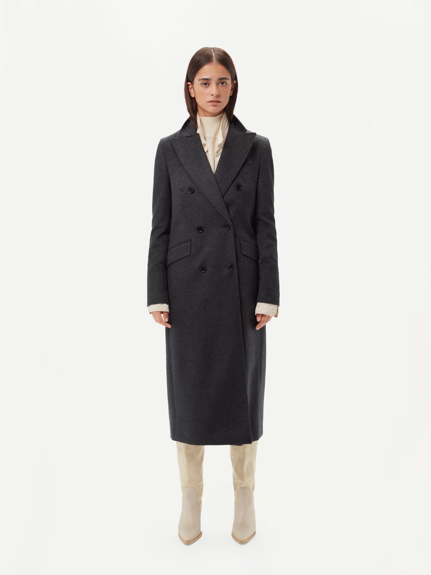 Women's Cashmere Peak Lapel Long Coat Charcoal - Gobi Cashmere 