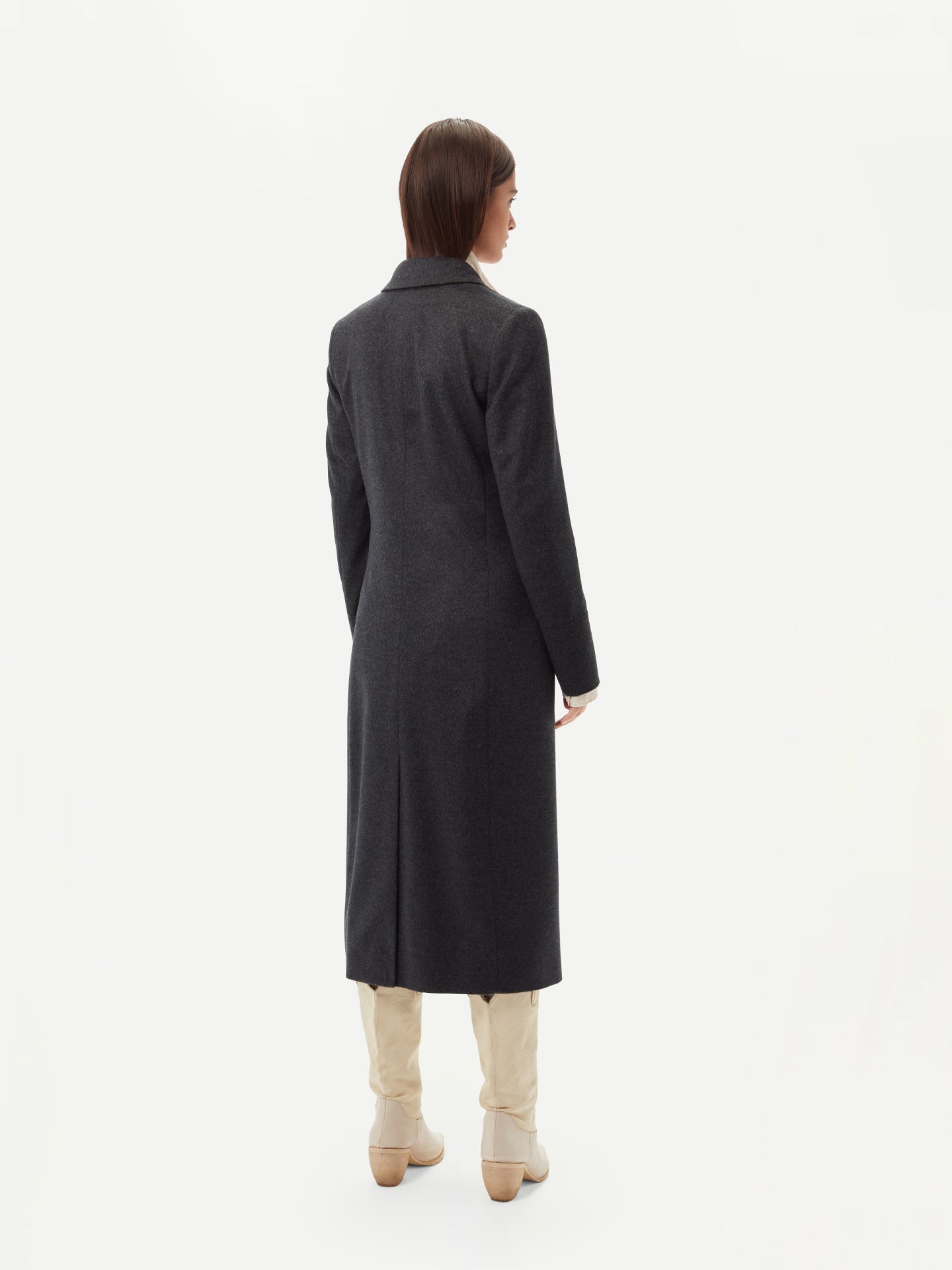 Women's Cashmere Peak Lapel Long Coat Charcoal - Gobi Cashmere 