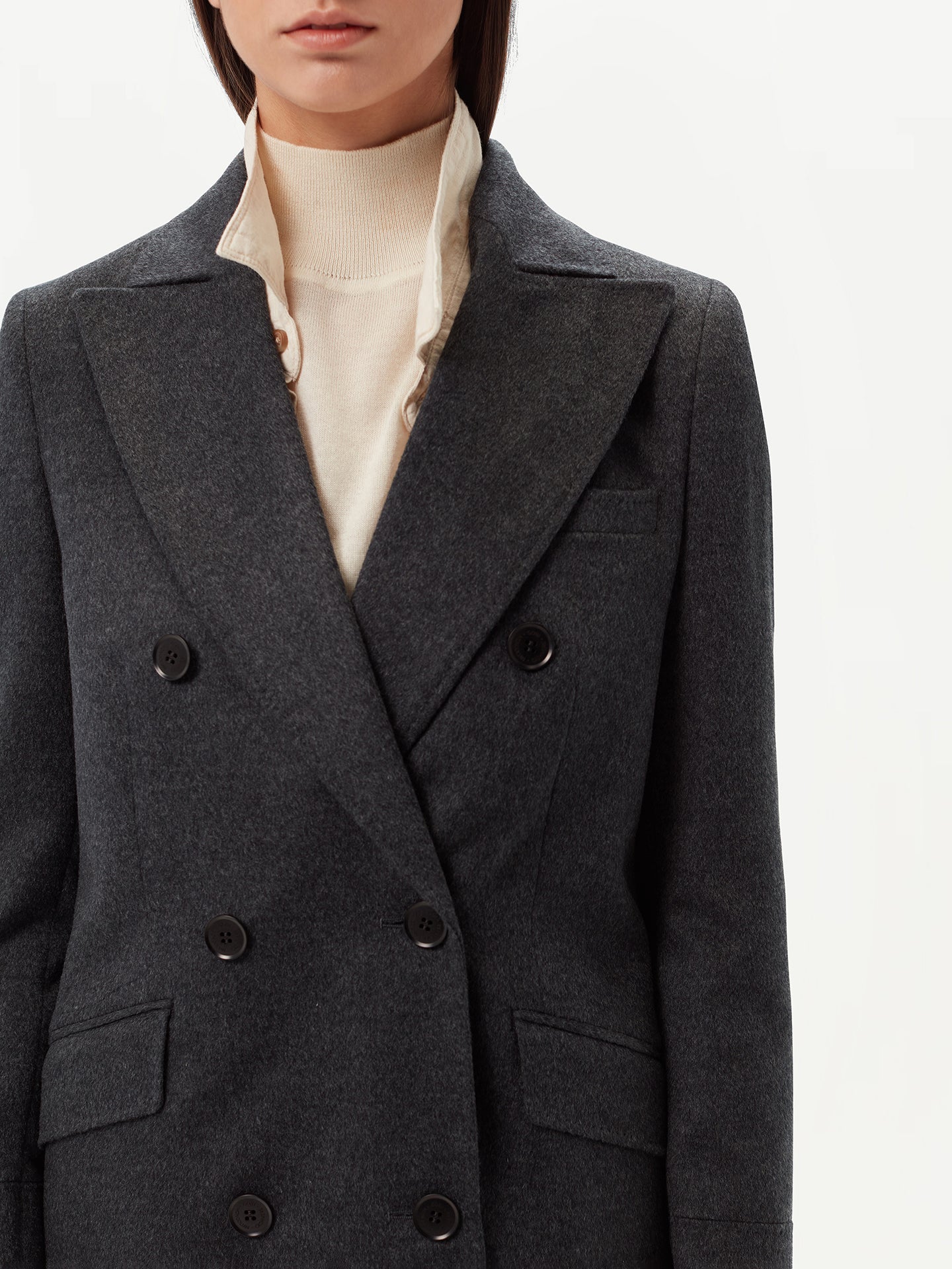 Women's Cashmere Peak Lapel Long Coat Charcoal - Gobi Cashmere 