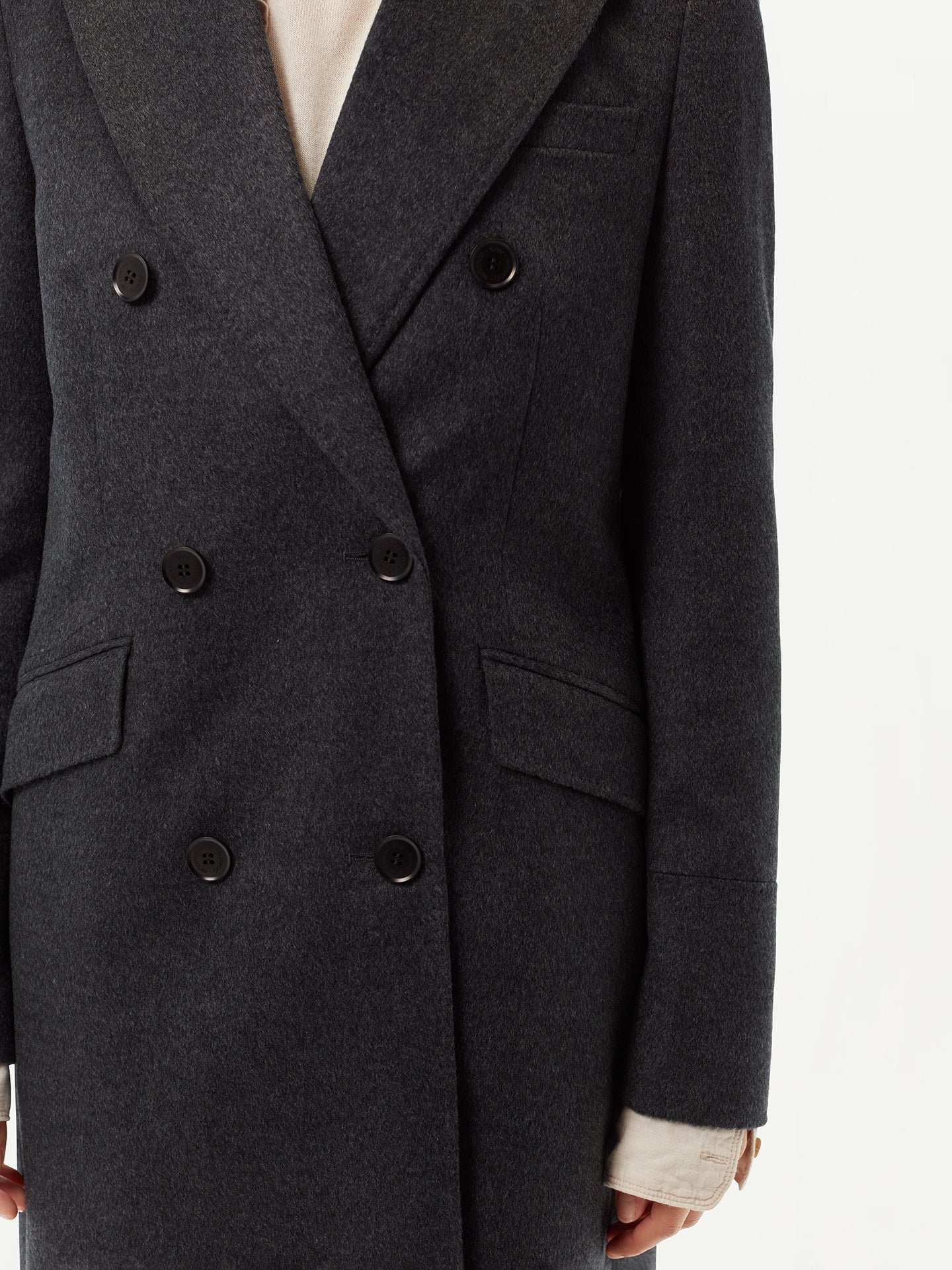 Women's Cashmere Peak Lapel Long Coat Charcoal - Gobi Cashmere 