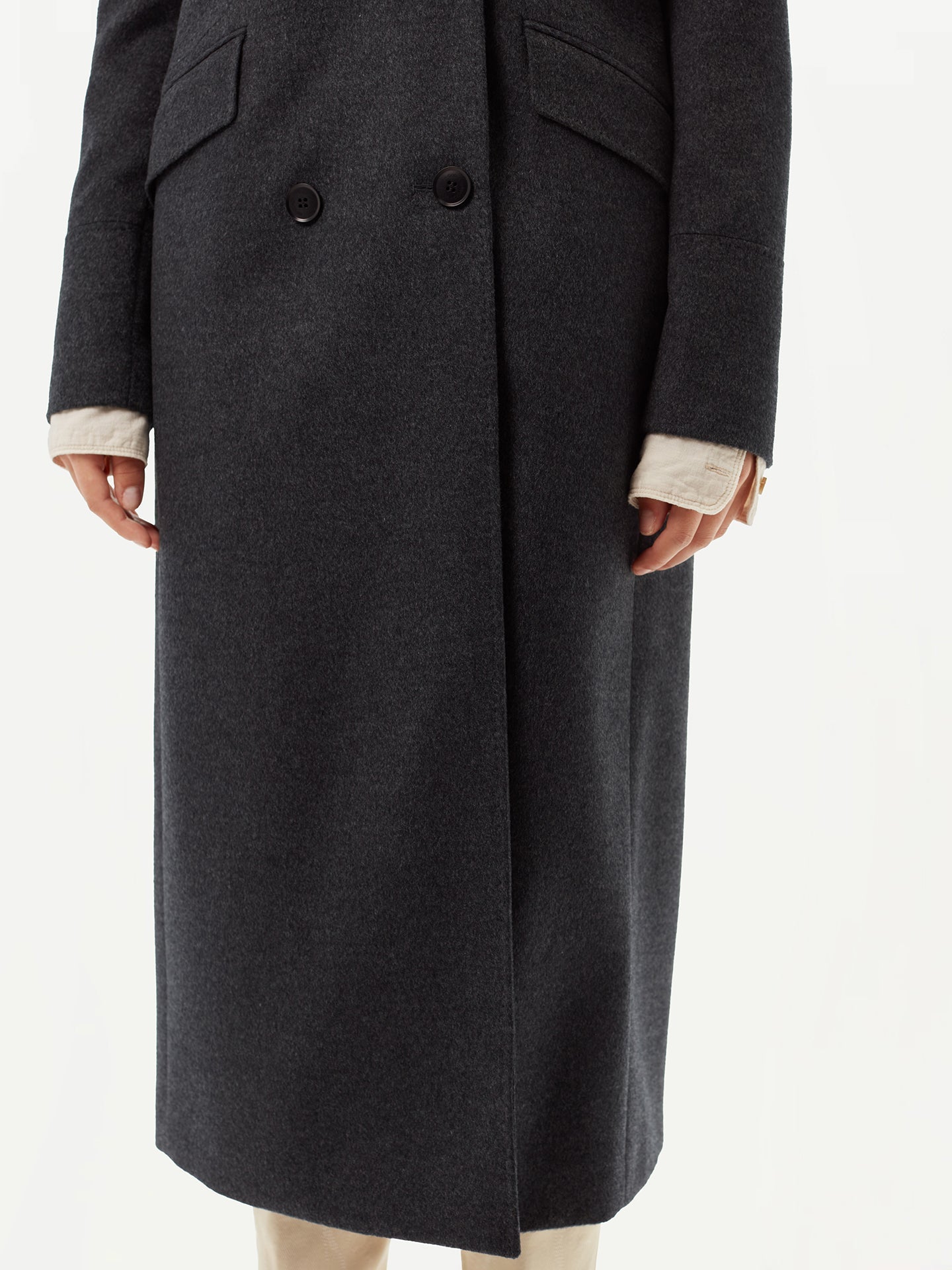 Women's Cashmere Peak Lapel Long Coat Charcoal - Gobi Cashmere 