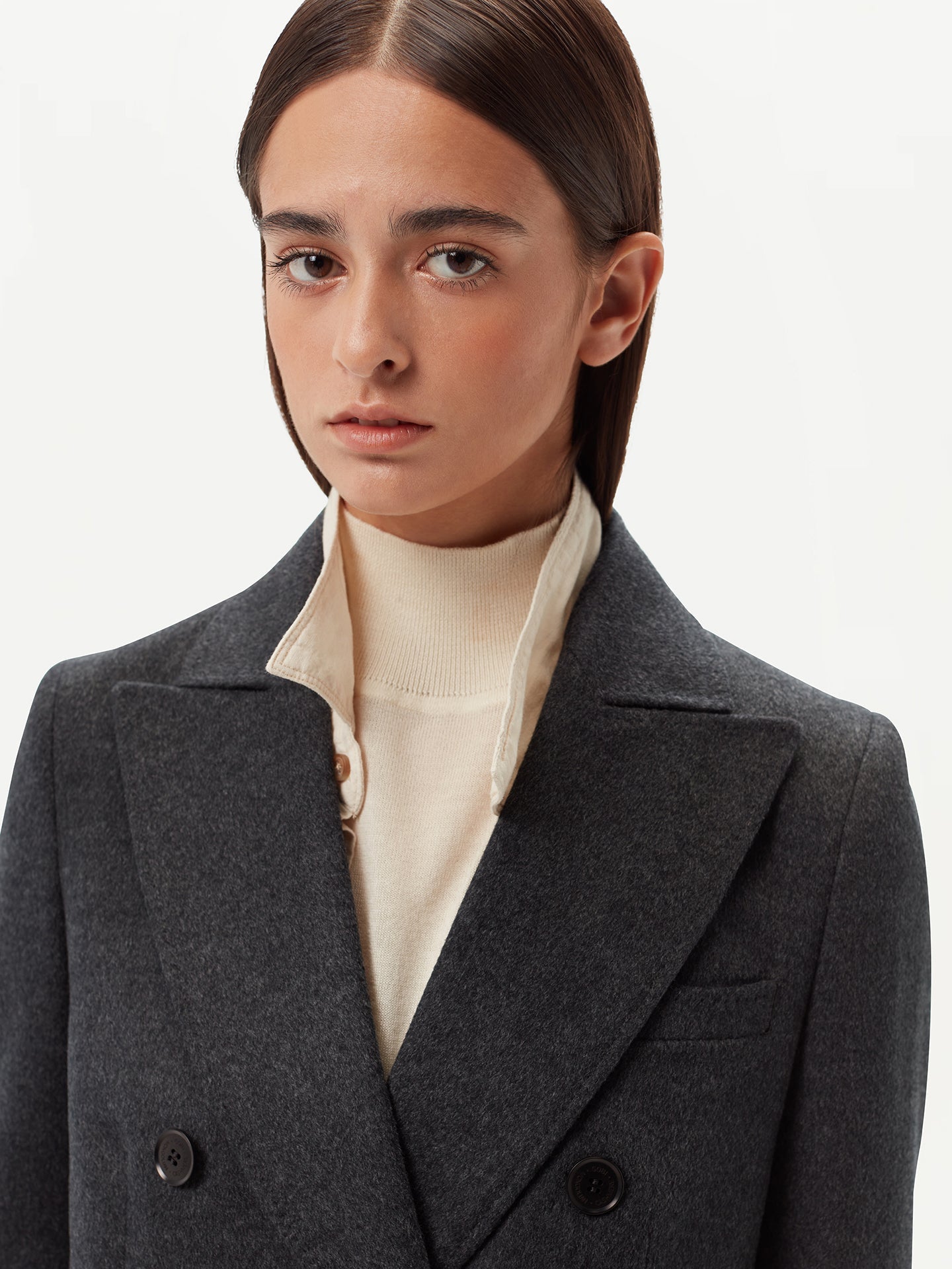 Women's Cashmere Peak Lapel Long Coat Charcoal - Gobi Cashmere 