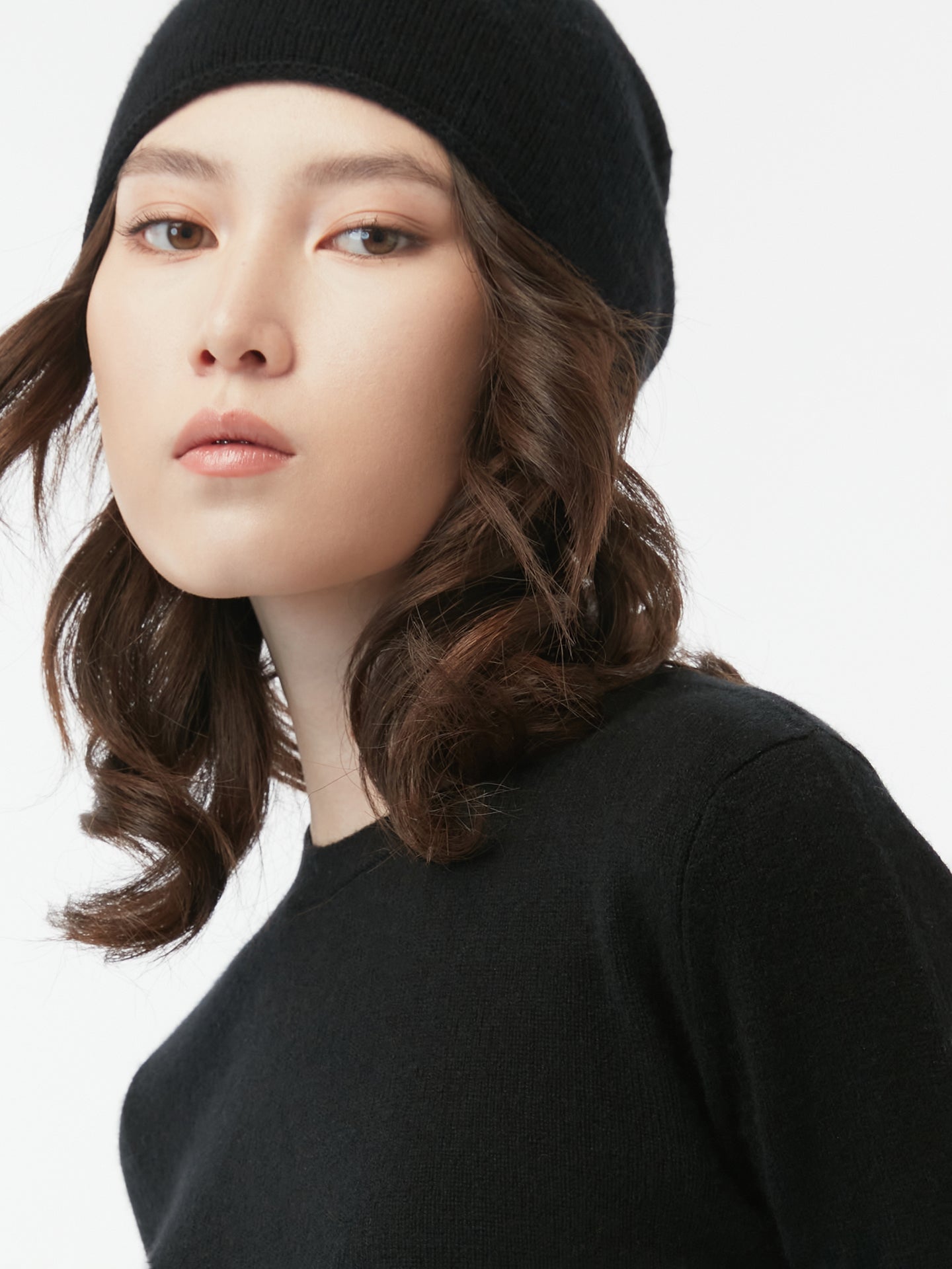 Cachemire léger pour femme Poids Basique Col Rond Noir - Gobi Cashmere