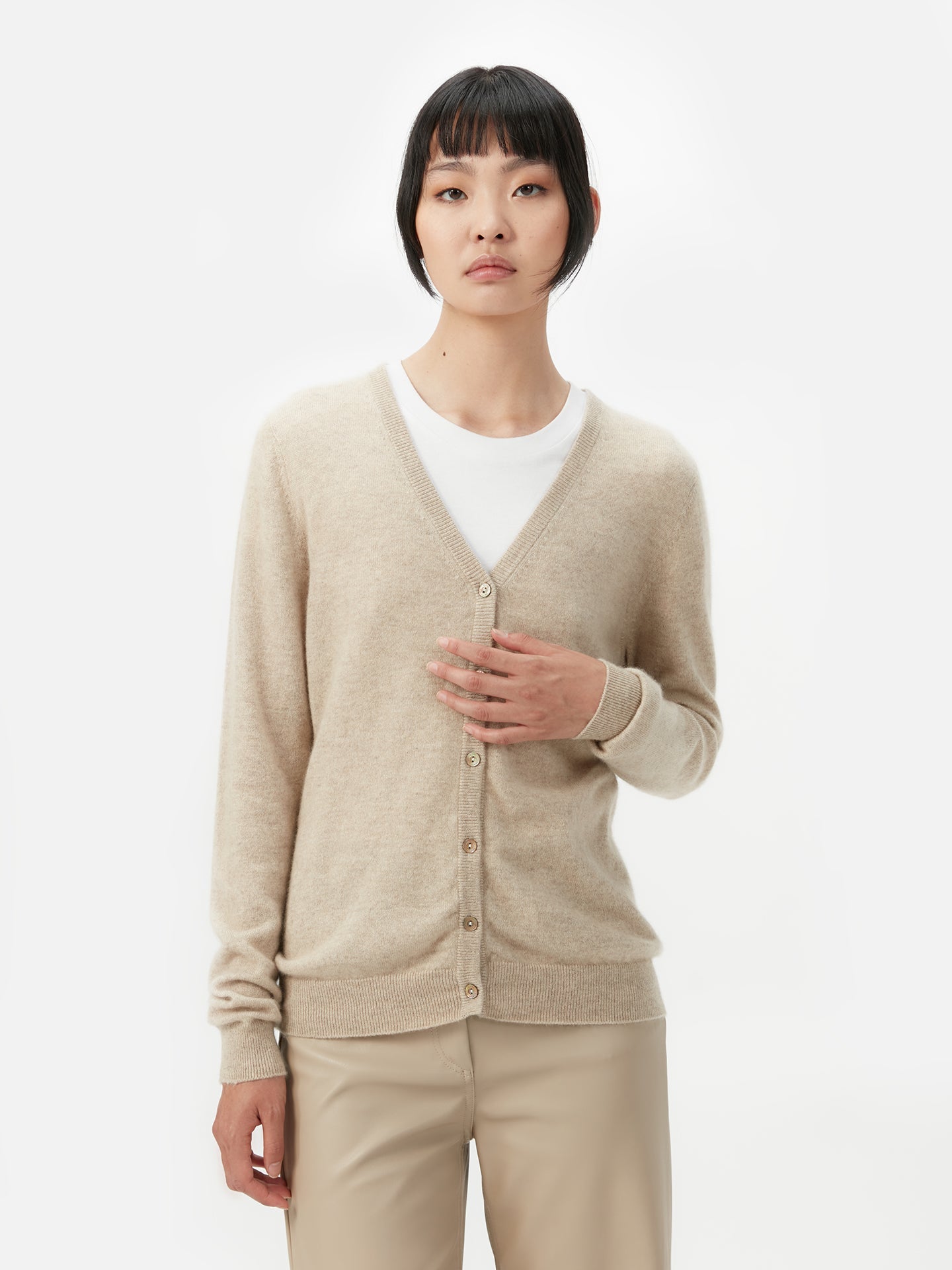 Cardigan col en V en Cachemire pour femmes Taupe - Gobi Cashmere