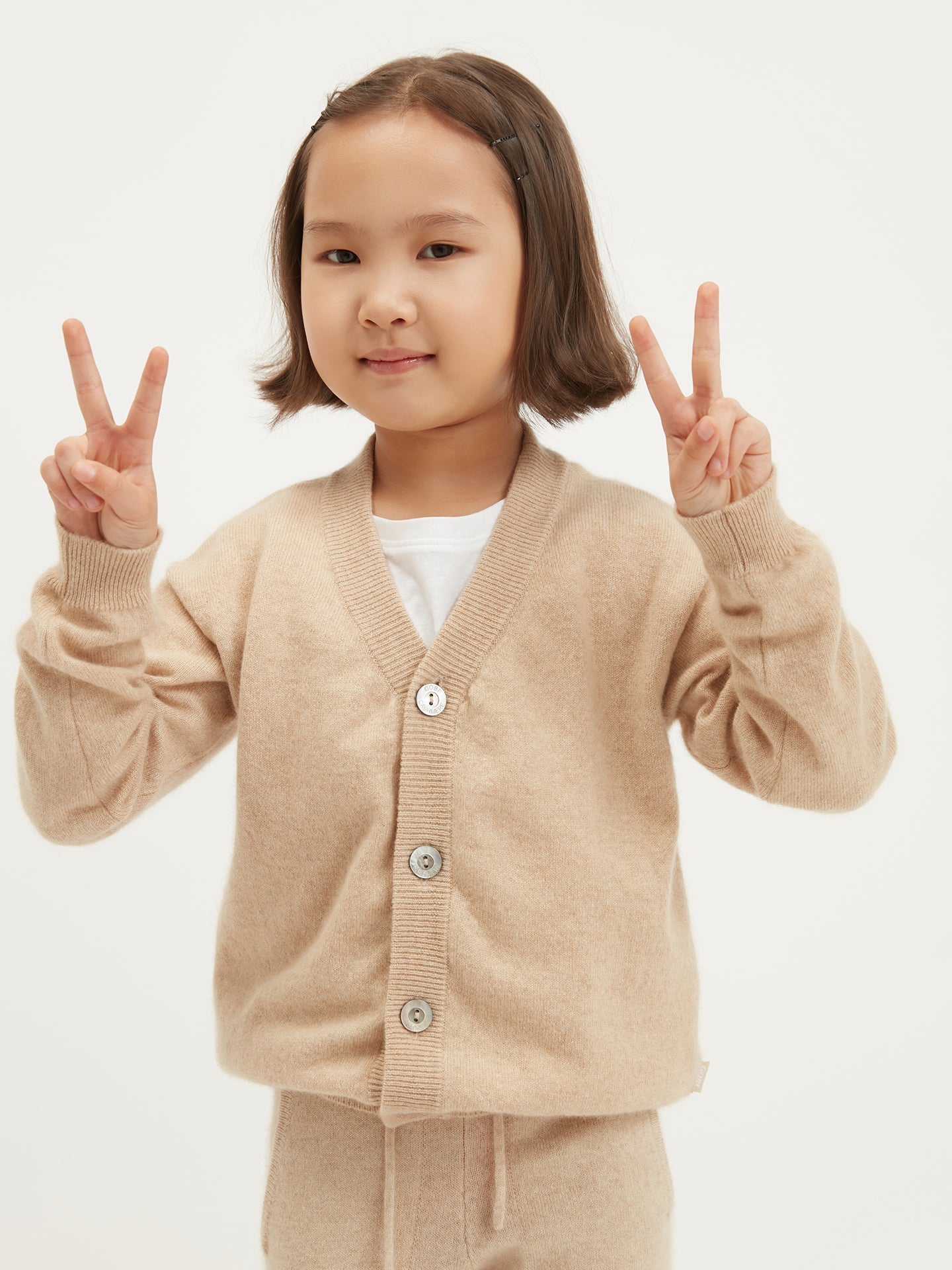 Cardigan col en V en cachemire Taupe - Gobi Cashmere