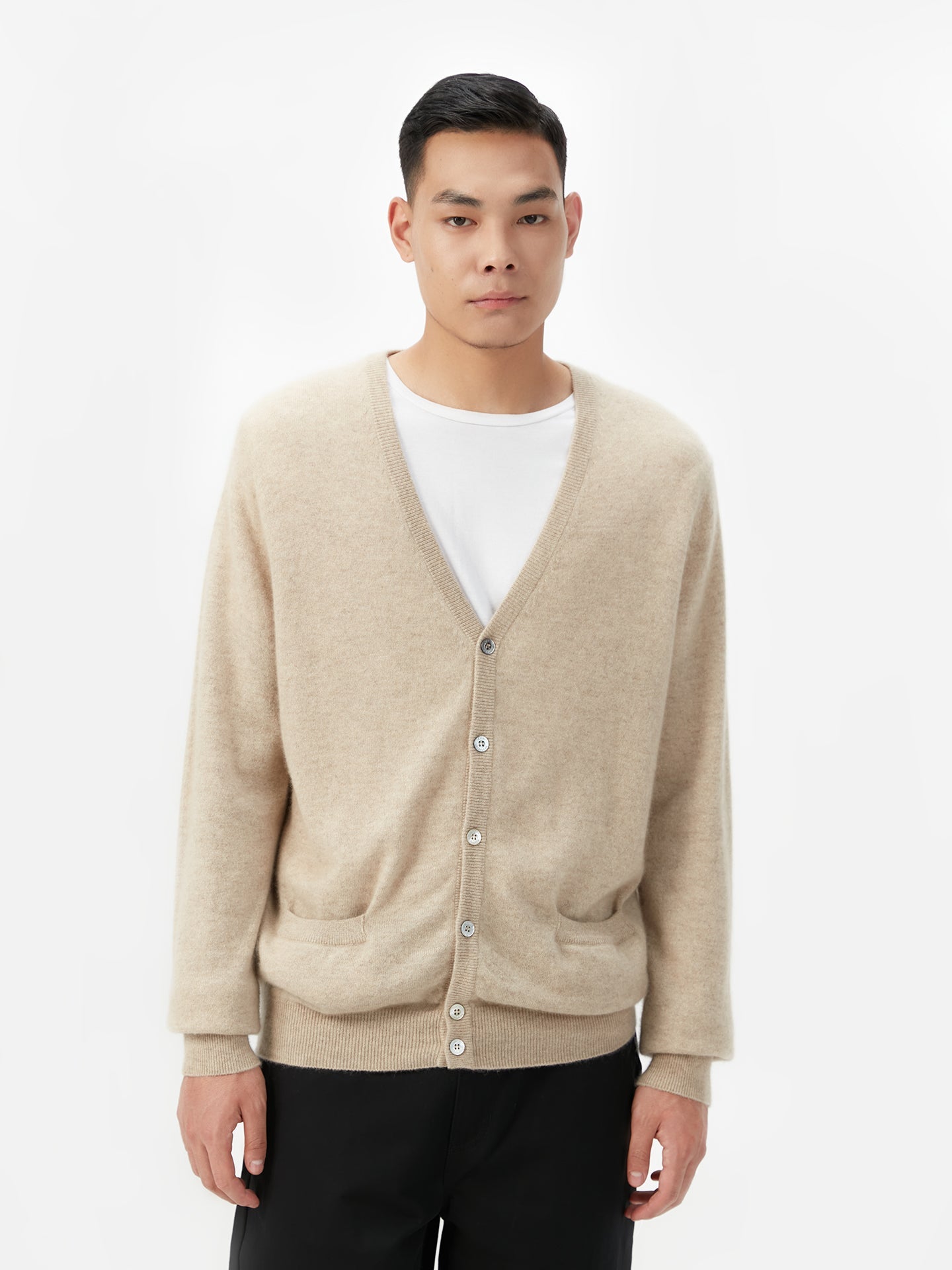Cardigan a col V en Cachemire pour hommes Taupe - Gobi Cashmere