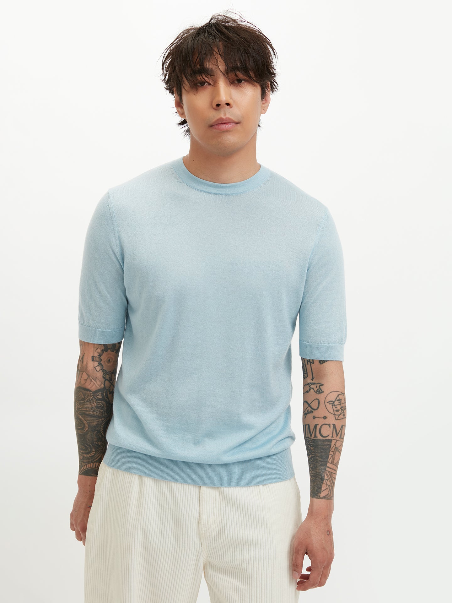 T-shirt en soie et cachemire homme marin - Gobi Cashmere