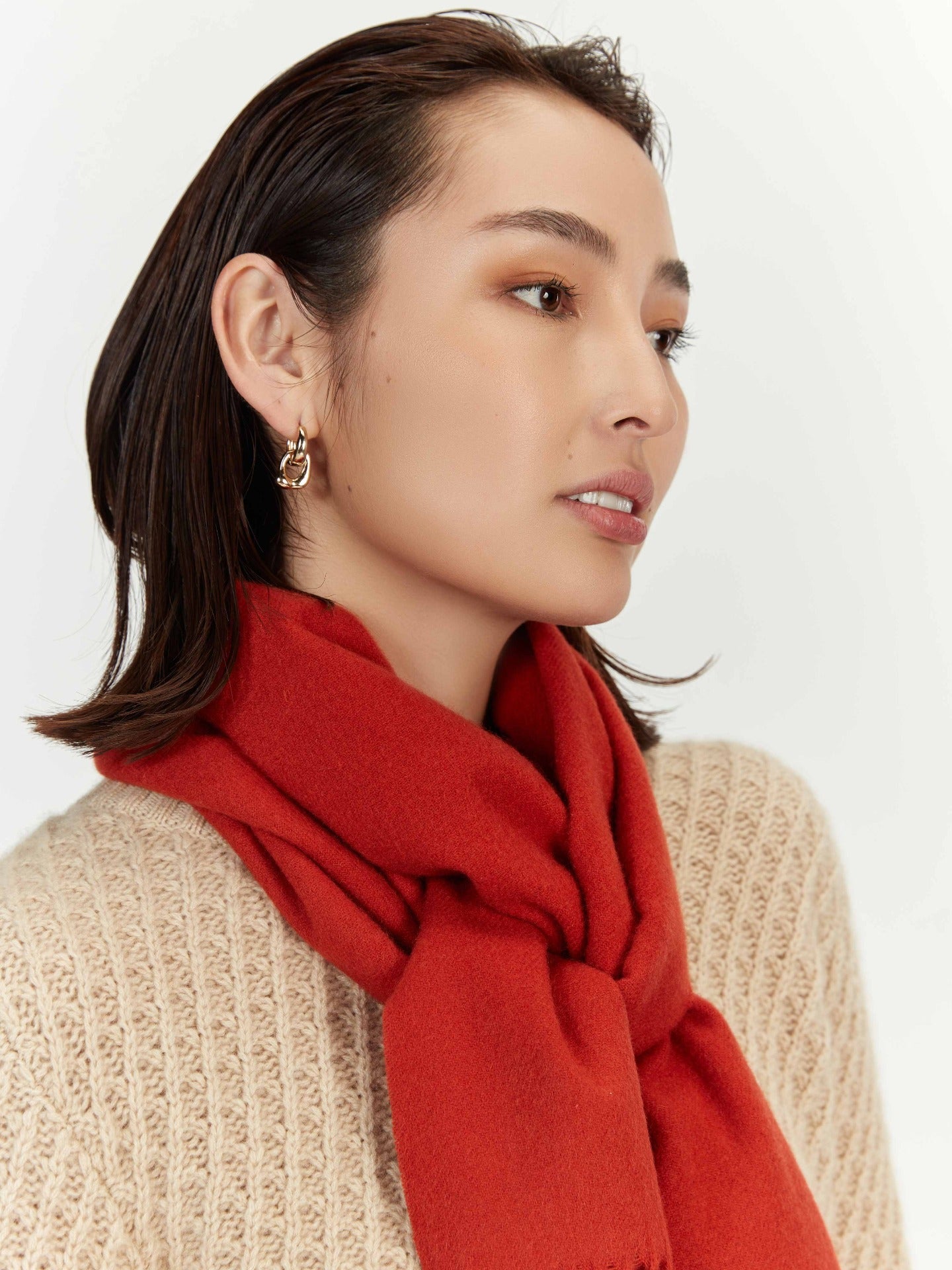 Écharpe avec franges en cachemire pour unisex Rouge - Gobi Cashmere 