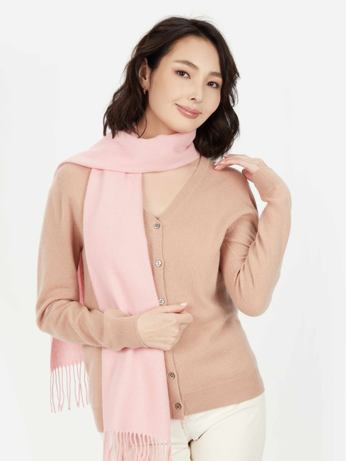 Écharpe avec franges en Cachemire pour unisex Rose - Gobi Cashmere