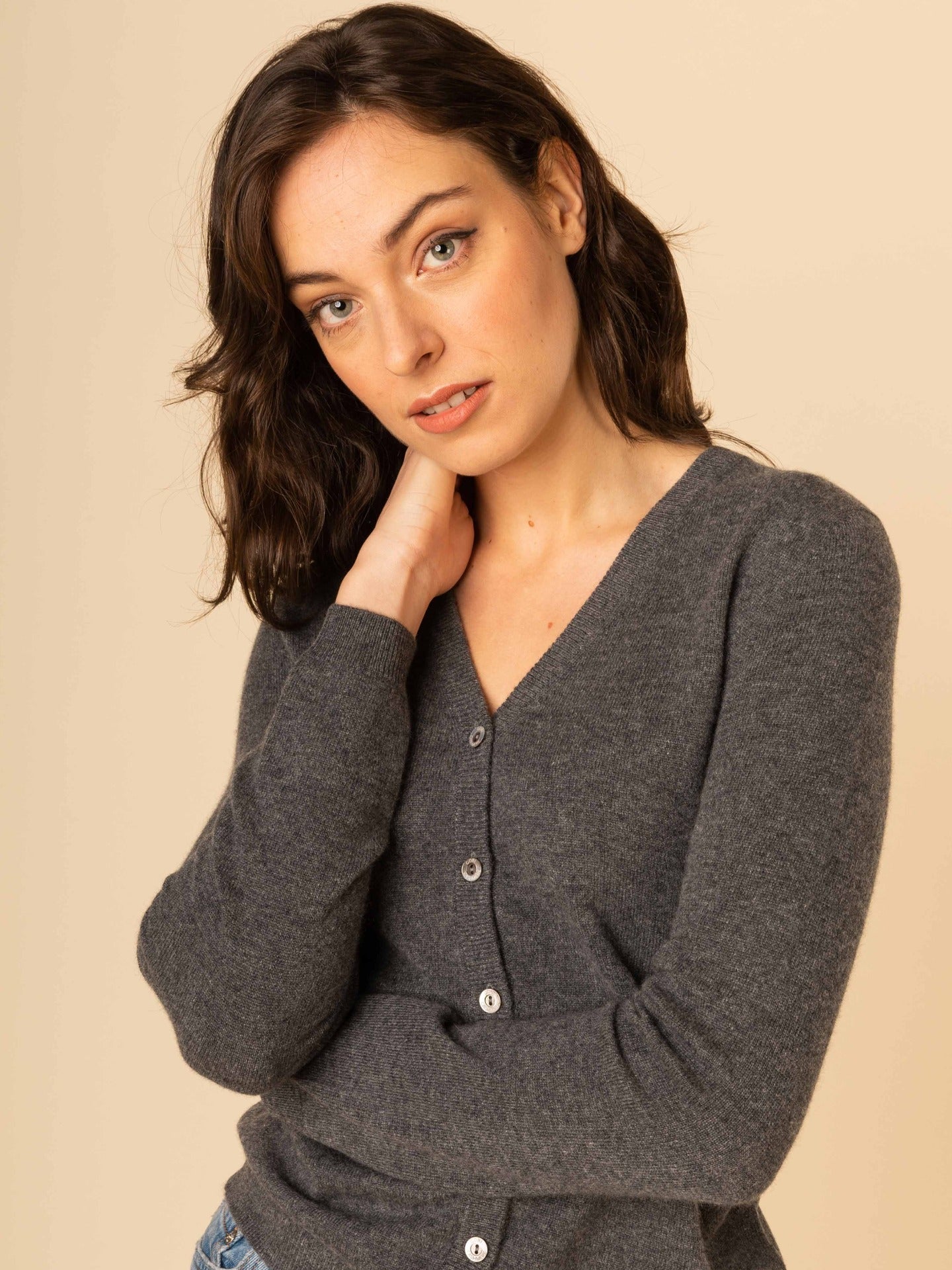 Cardigan col en V en Cachemire pour femmes Gris - Gobi Cashmere