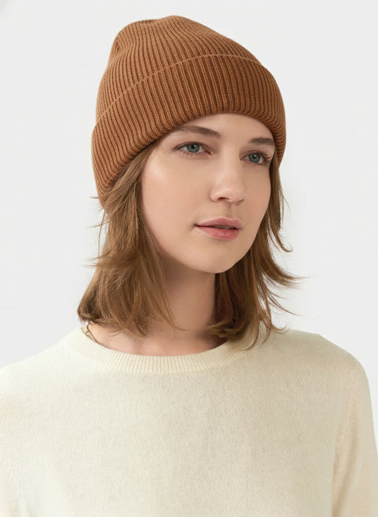 Bonnet en tricot côtelé en cachemire