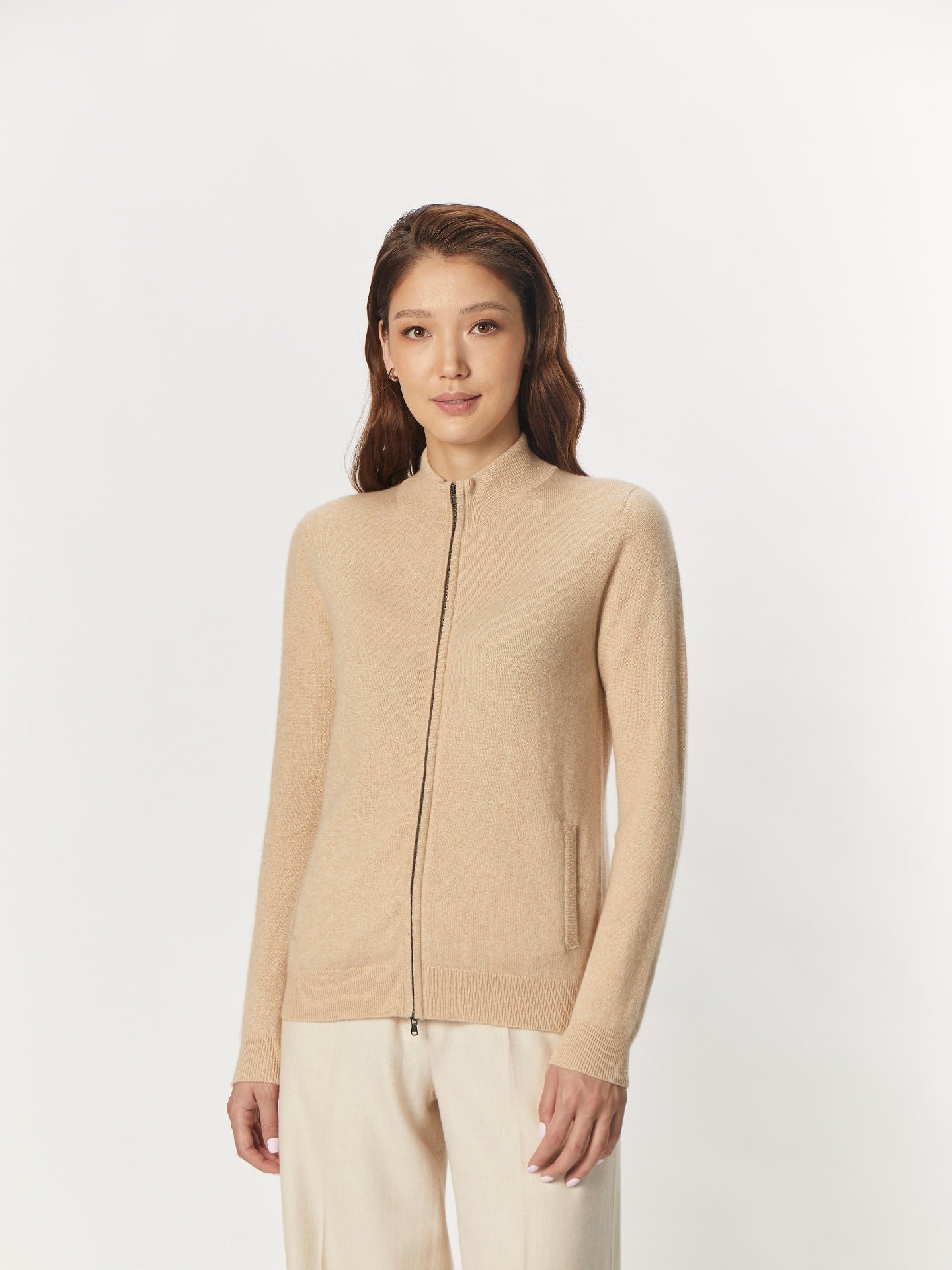 Cardigan zippé  en Cachemire pour femmes Taupe - Gobi Cashmere