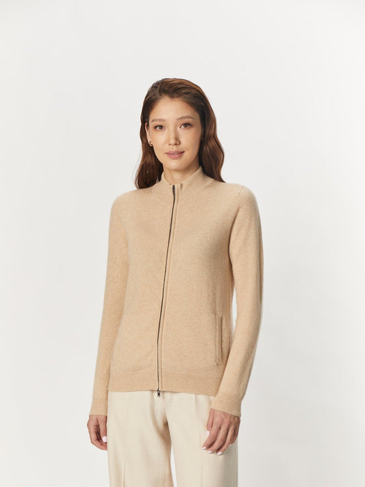 Cardigan zippé  en Cachemire pour femmes Taupe - Gobi Cashmere