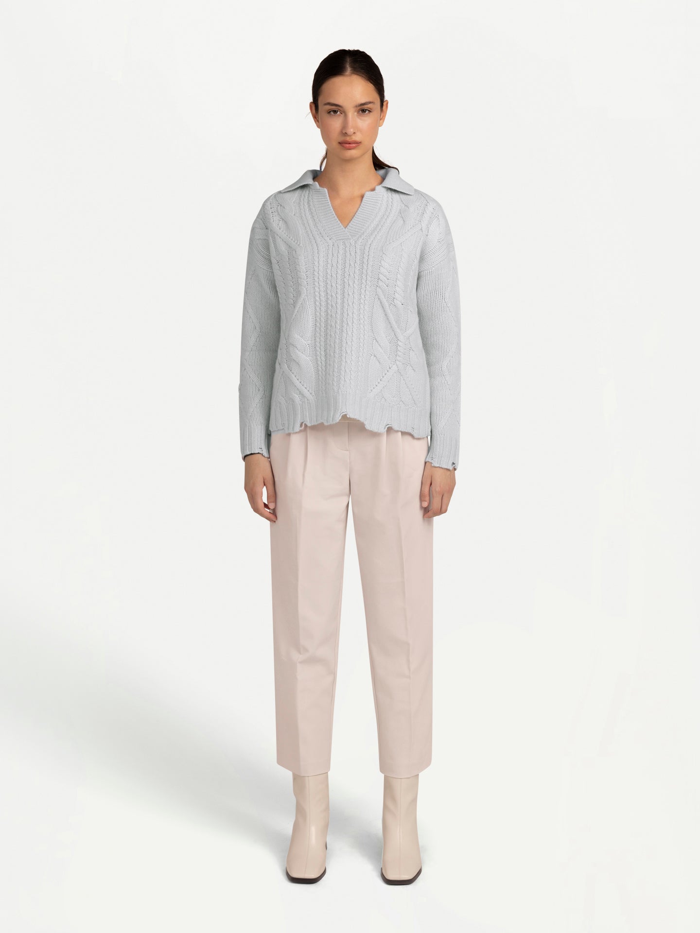 Polo à points mixtes en cachemire taupe - Gobi Cashmere