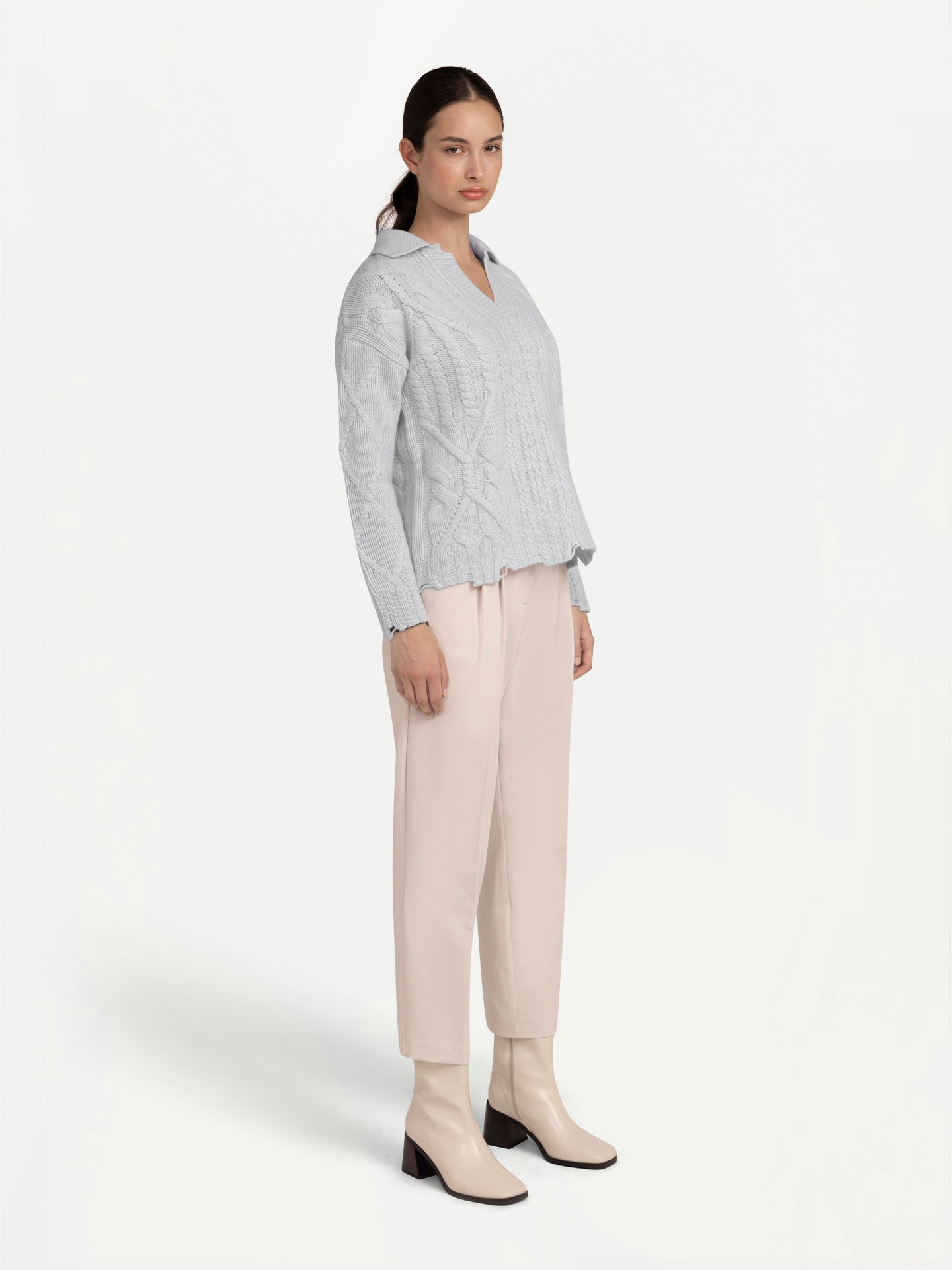 Polo à points mixtes en cachemire taupe - Gobi Cashmere